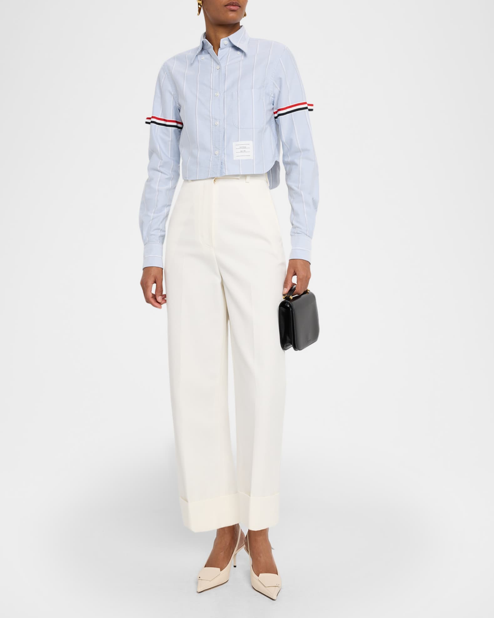 Striped Armband Crop Oxford Shirt 1