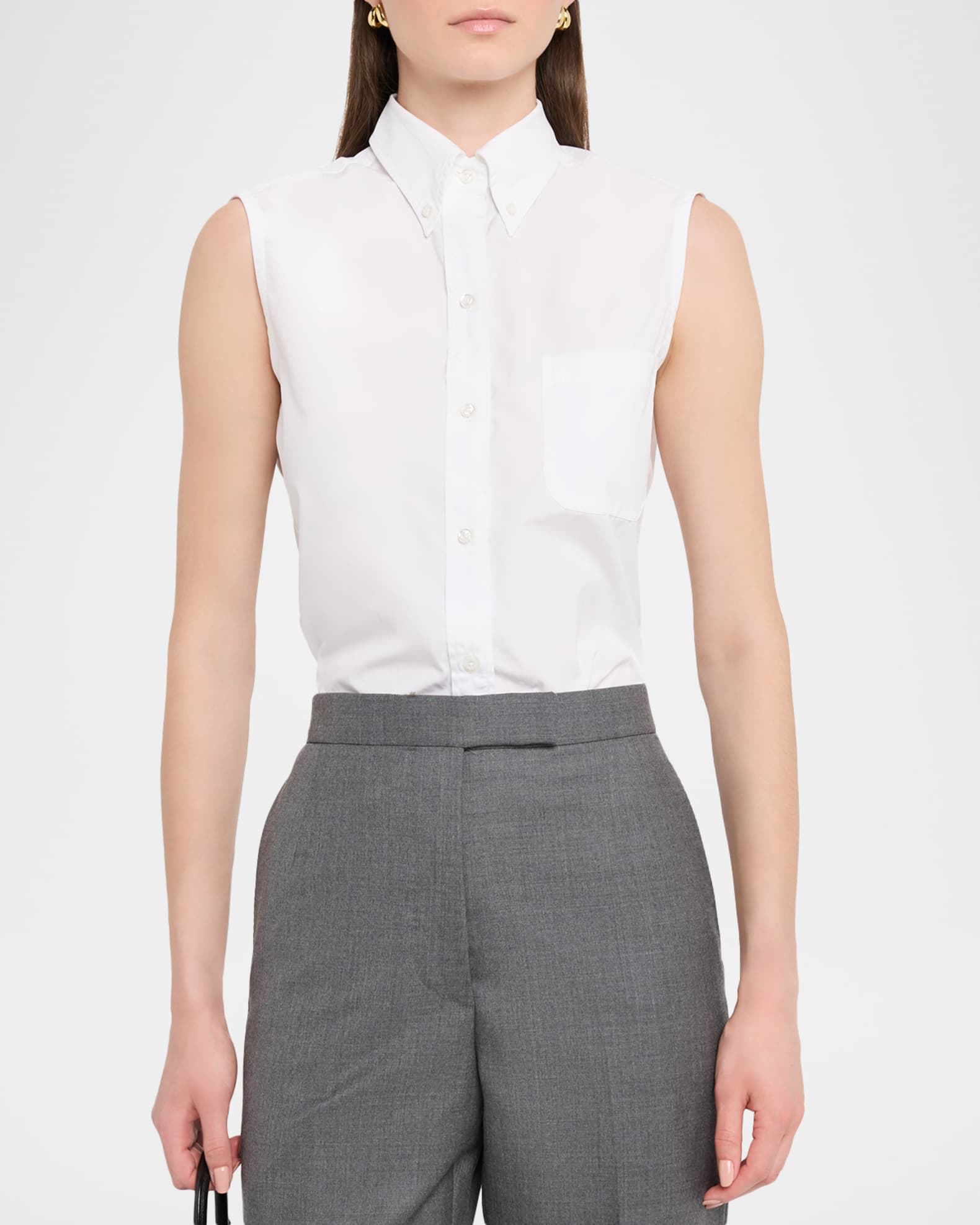 Thom Browne Sleeveless Poplin Button-Down Shirt | Neiman Marcus