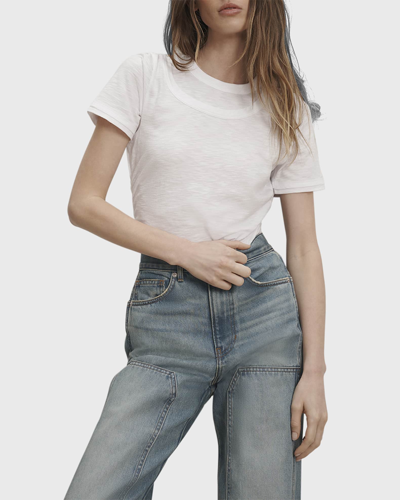 Veronica Beard Damian Layered Short-Sleeve Knit Top | Neiman Marcus