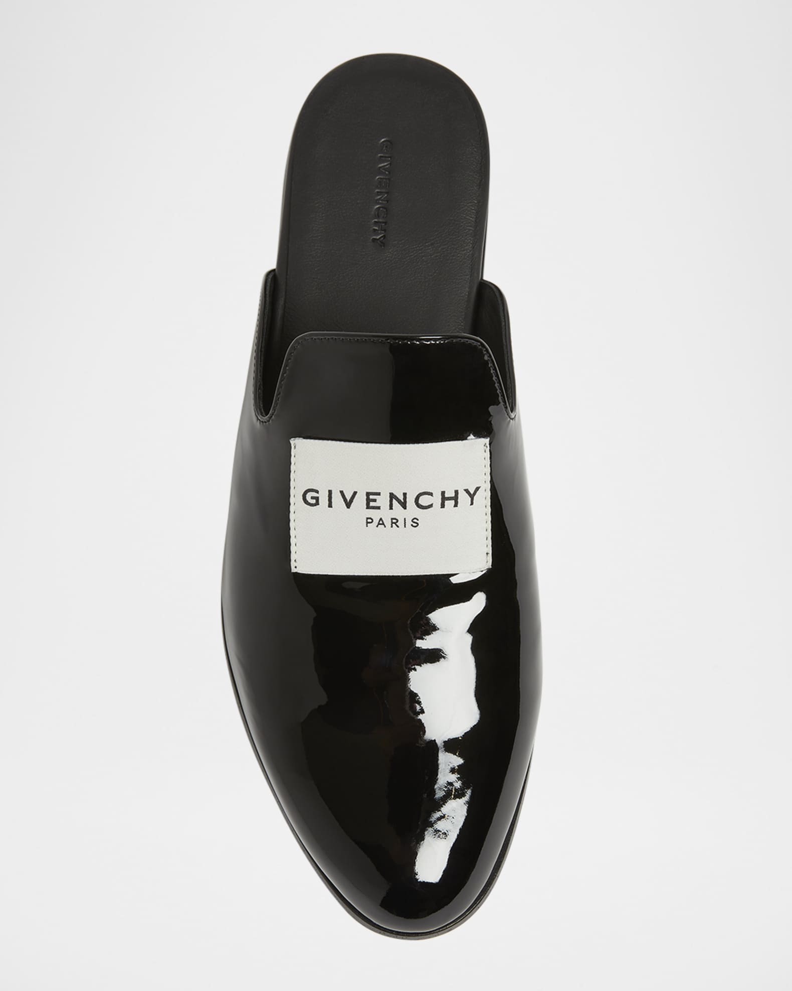 Logo Label Patent Leather Mules