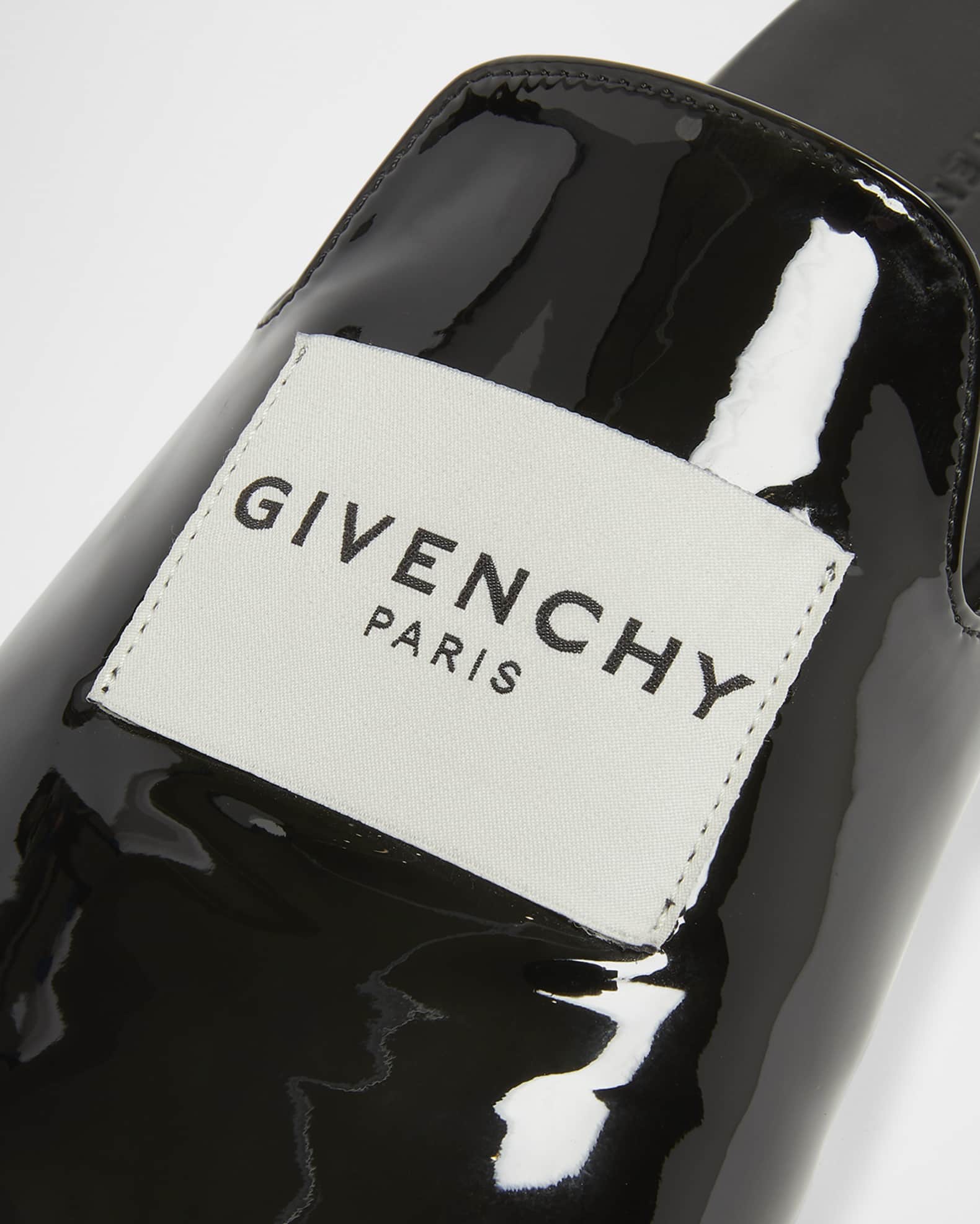 Givenchy Logo Label Patent Leather Mules | Neiman Marcus