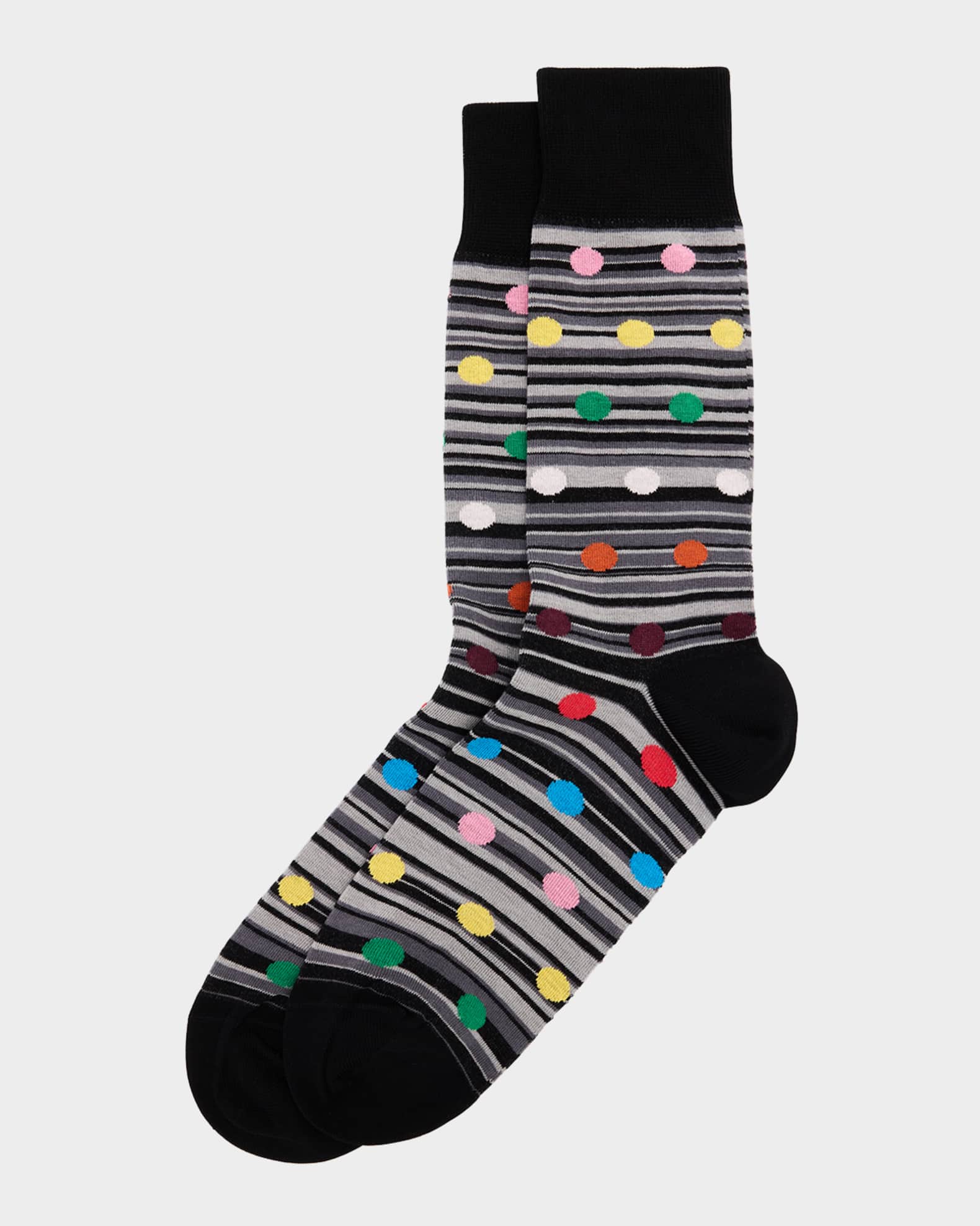 Men's Kinsley Polka Dot Overlay Signature Stripe Crew Socks 0