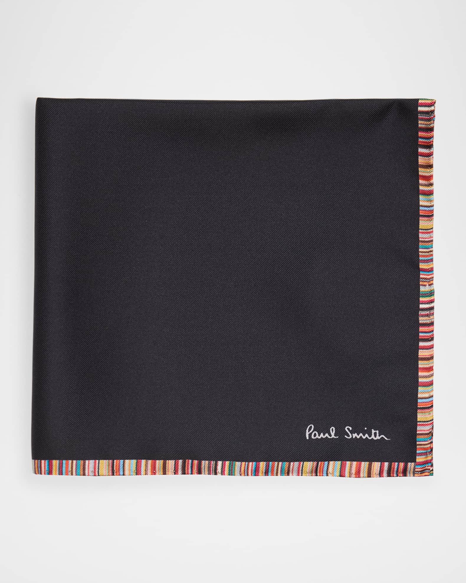 Men's Signature Stripe Trim Silk Pocket Square 0