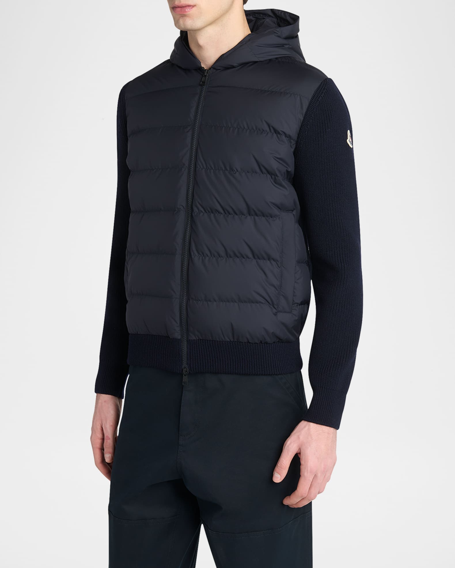 Moncler Men's Down Quilted Wool Knit Hooded Cardigan | Neiman Marcus