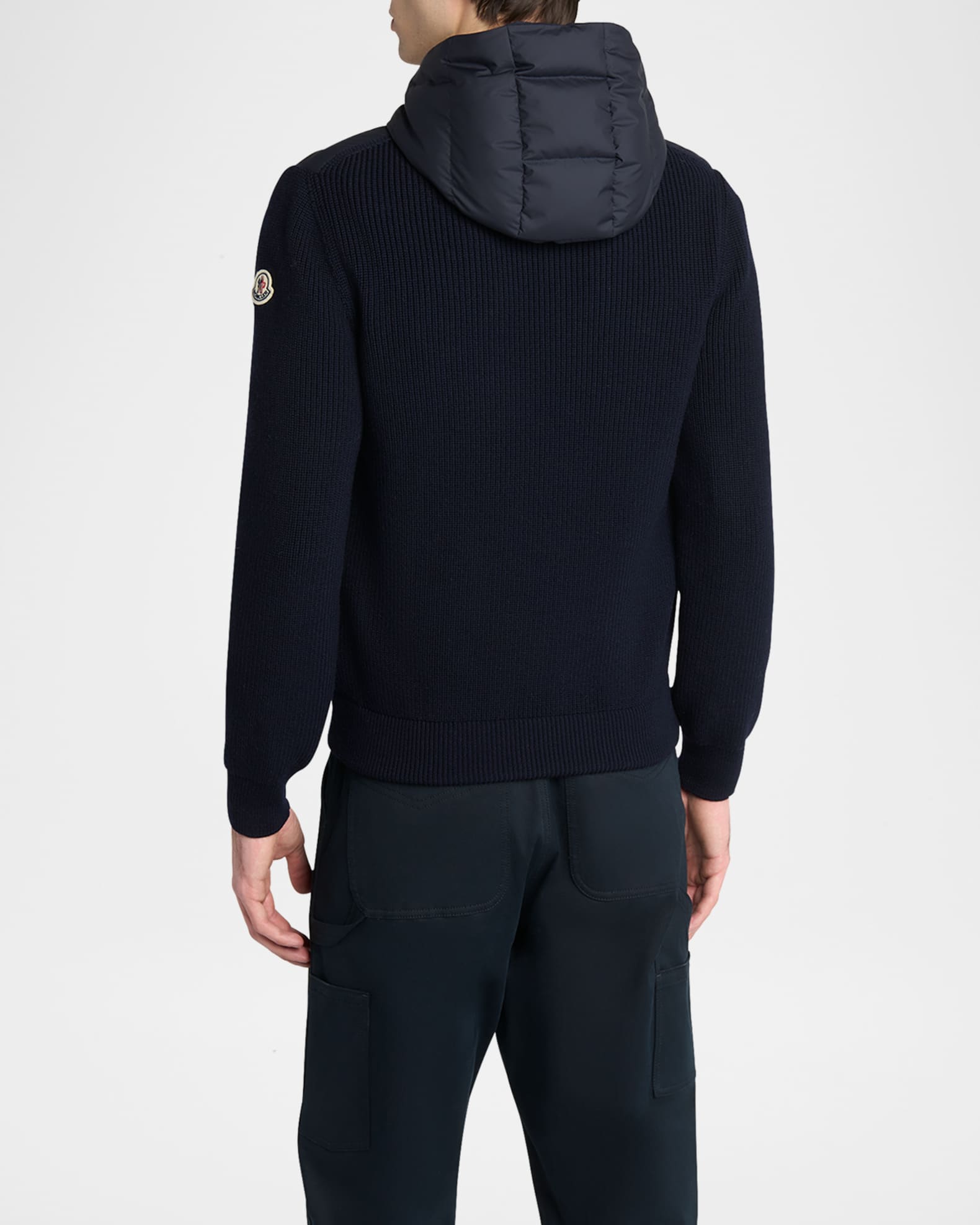 Moncler Men's Down Quilted Wool Knit Hooded Cardigan | Neiman Marcus
