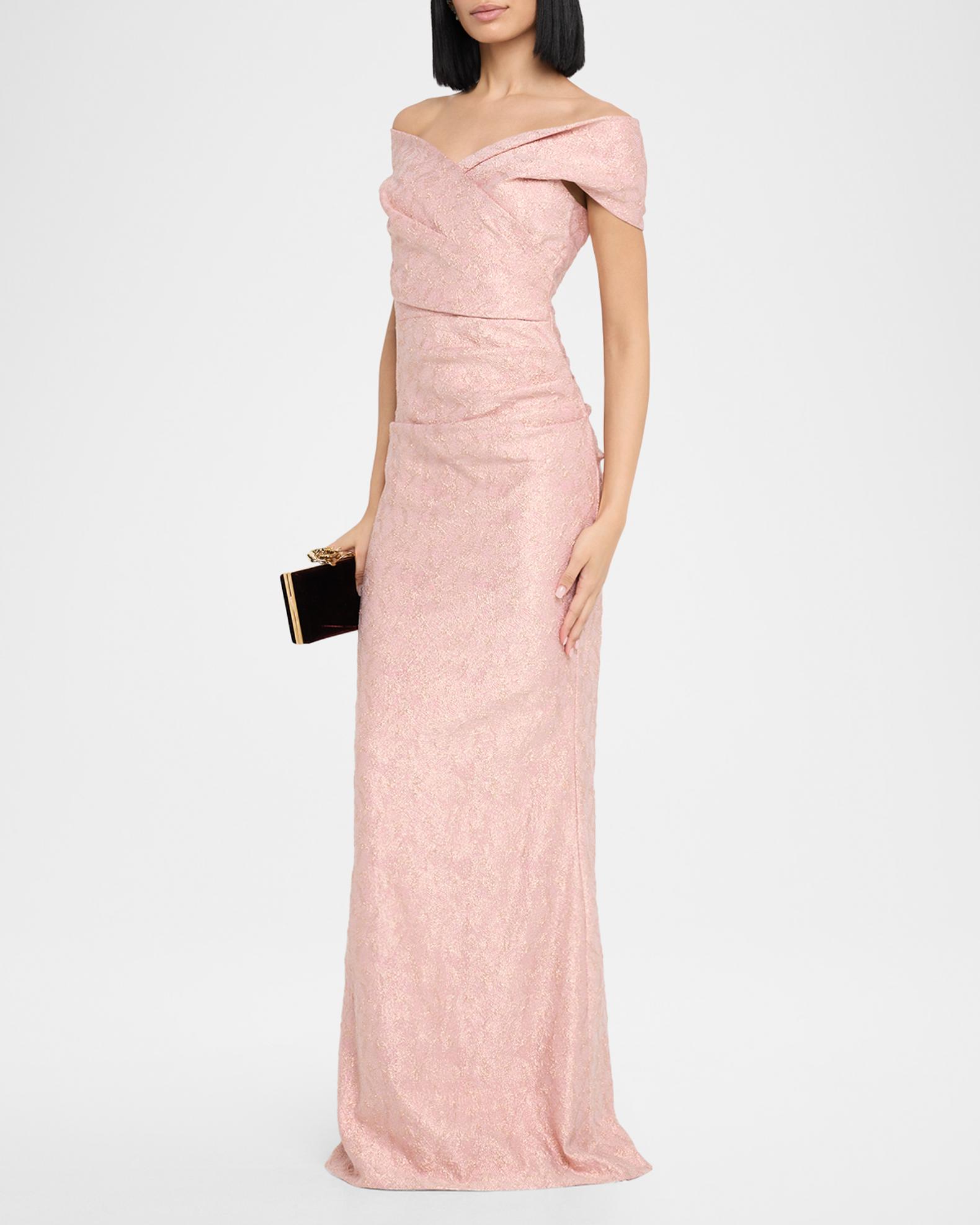 Rickie Freeman For Teri Jon Off Shoulder Jacquard Column Gown