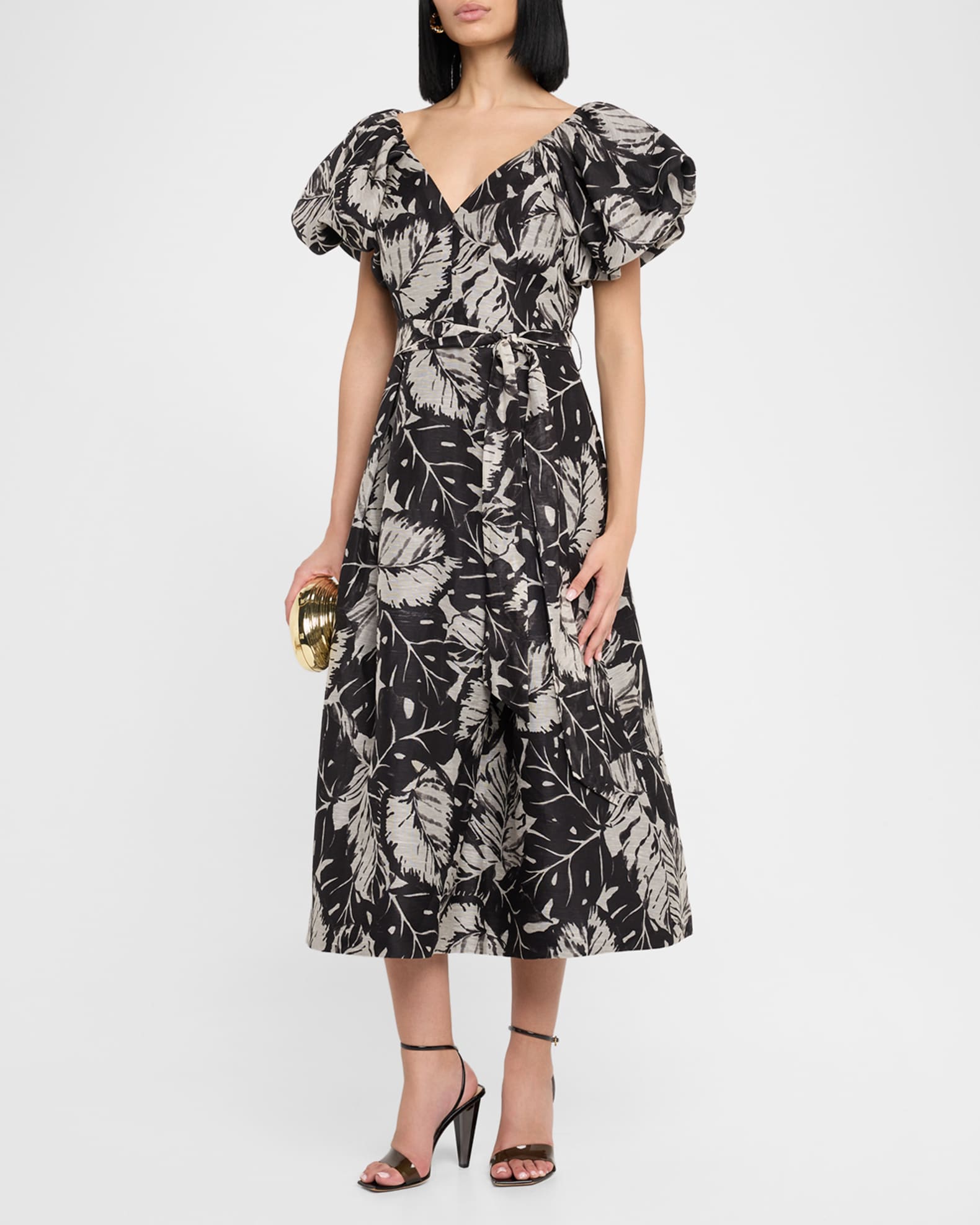Pleated Botanical-Print Midi Dress 1