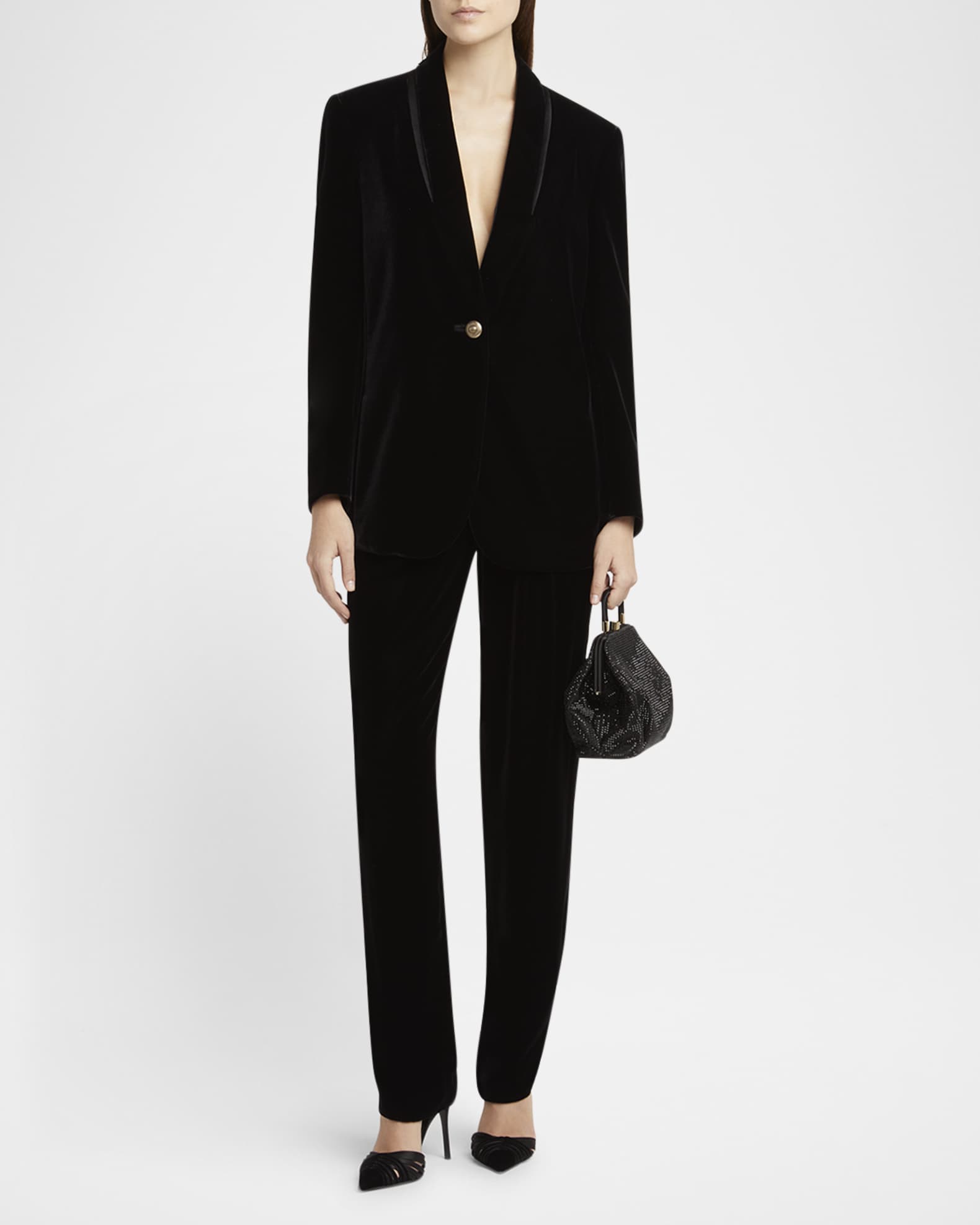 Pleated High-Rise Velvet Trousers 1
