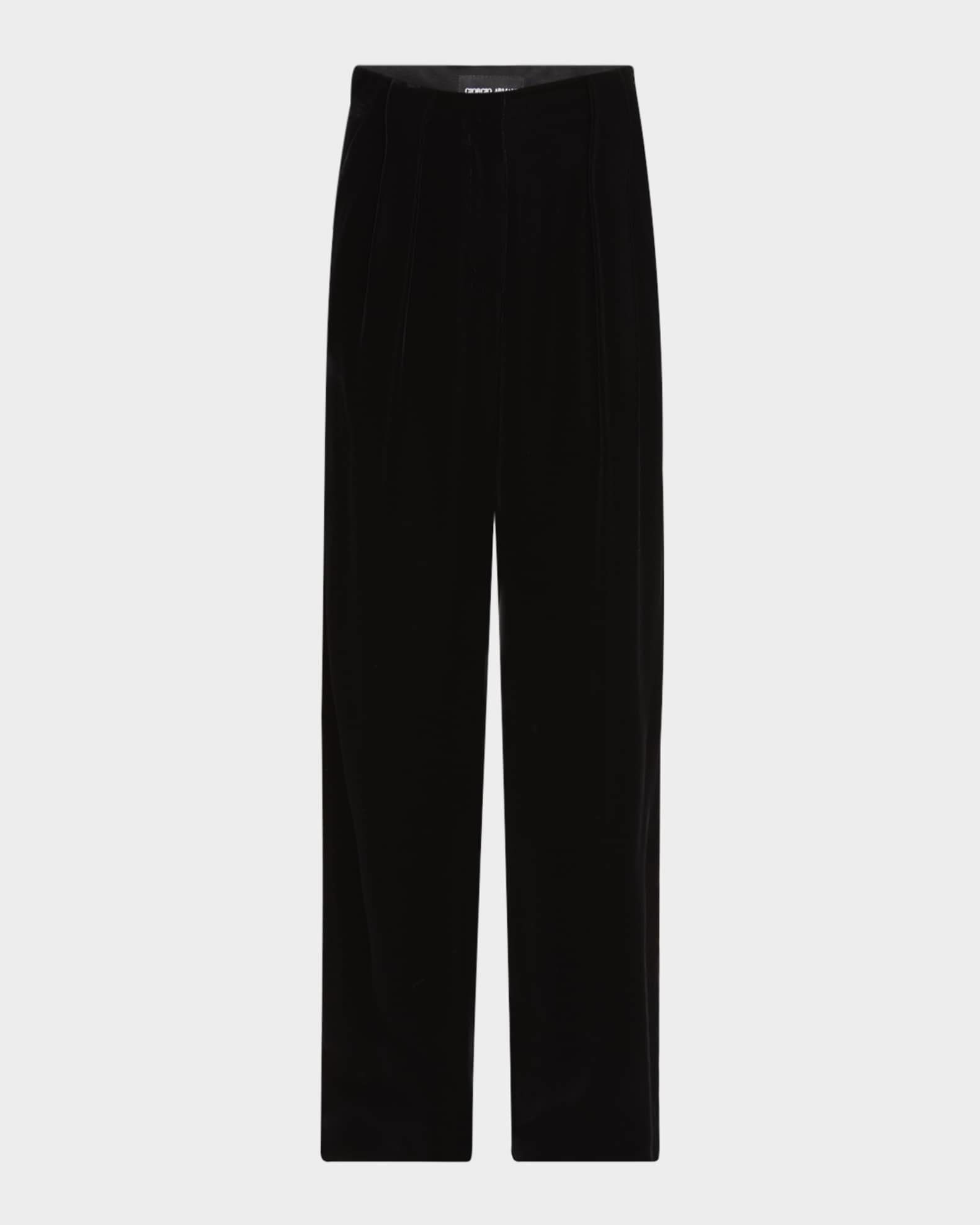 Pleated High-Rise Velvet Trousers 0