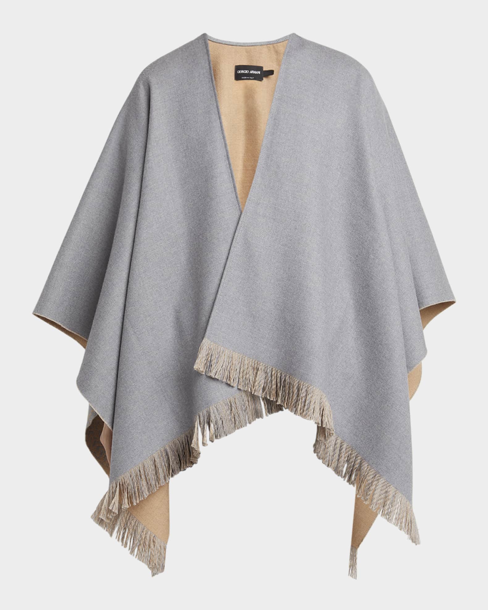 Wool Fringe-Trim Poncho  0