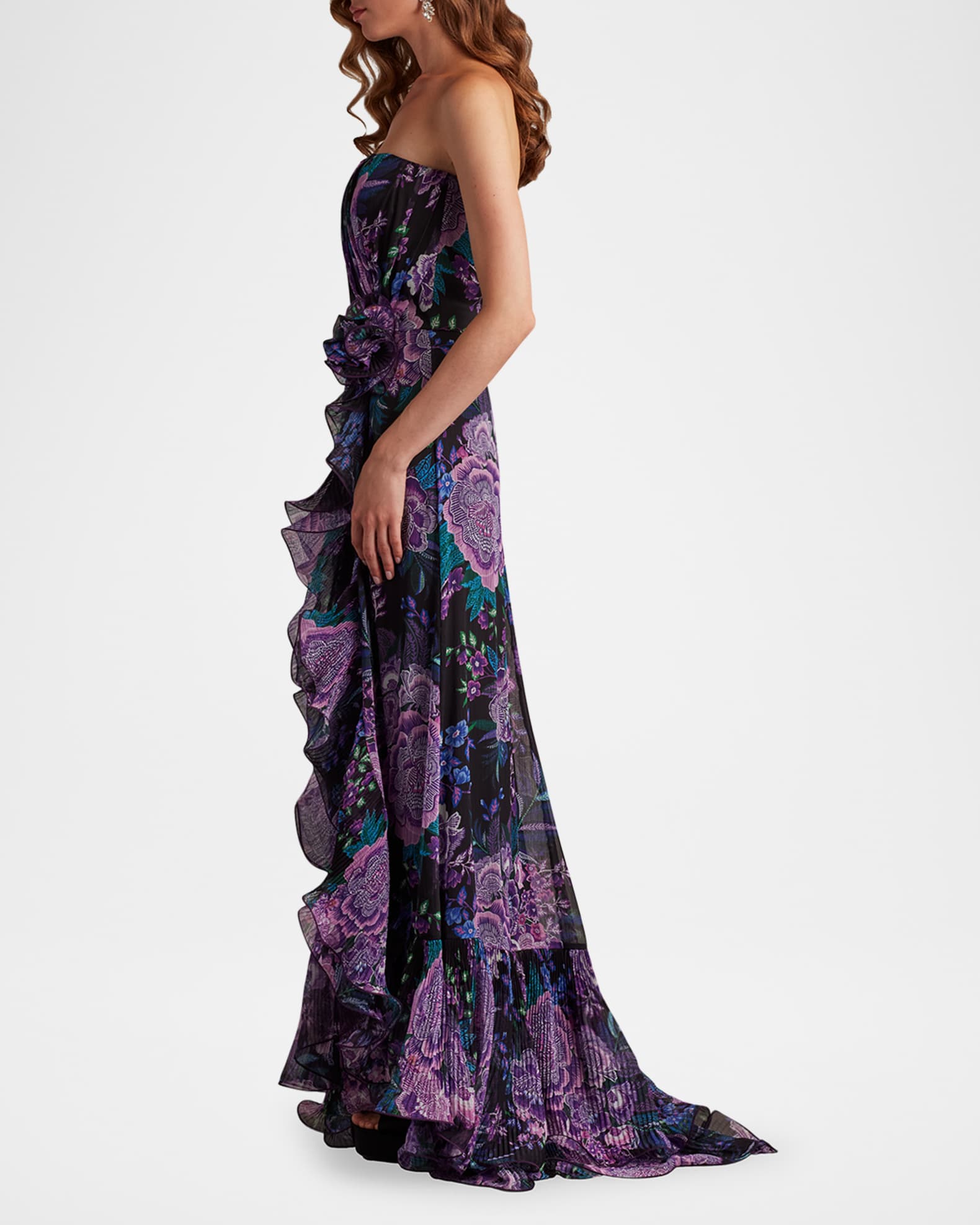 限定!! TADASHI SHOJI フリンジ 花柄 ラップドレス Tadashi Shoji Strapless Floral-Print Ruffle Gown | Neiman Marcus