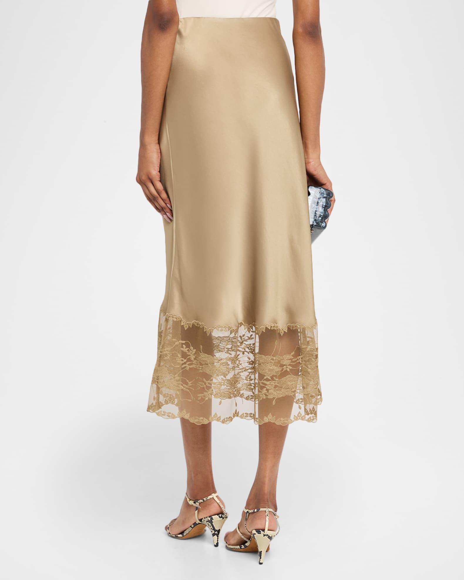 By Malene Birger Blake Satin Lace Slip Skirt | Neiman Marcus