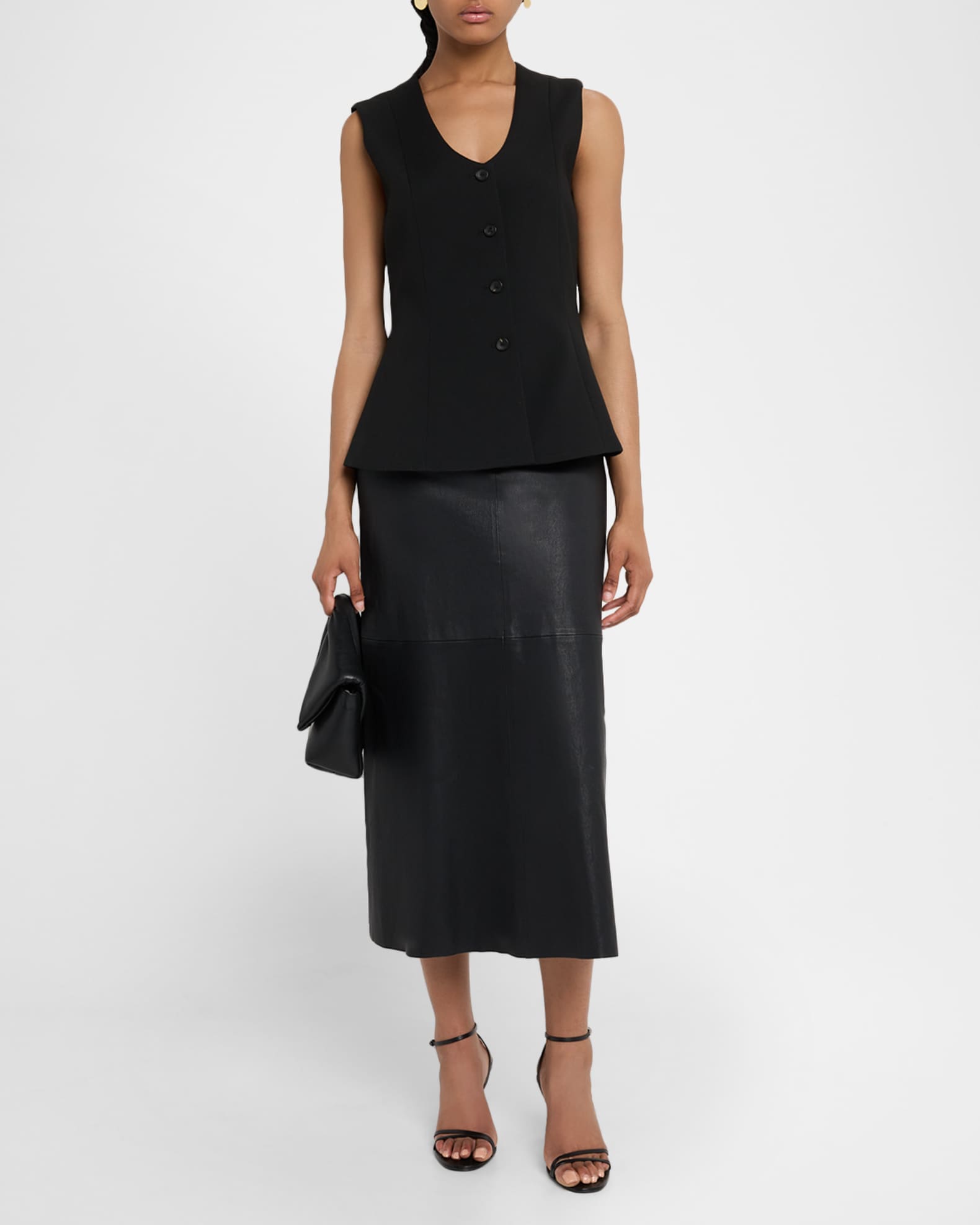 Simoas Lambskin Leather Midi Skirt 1