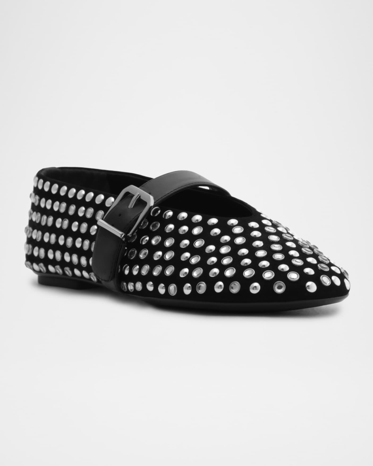 Eiza Glam Studded Suede Buckle Flats 1