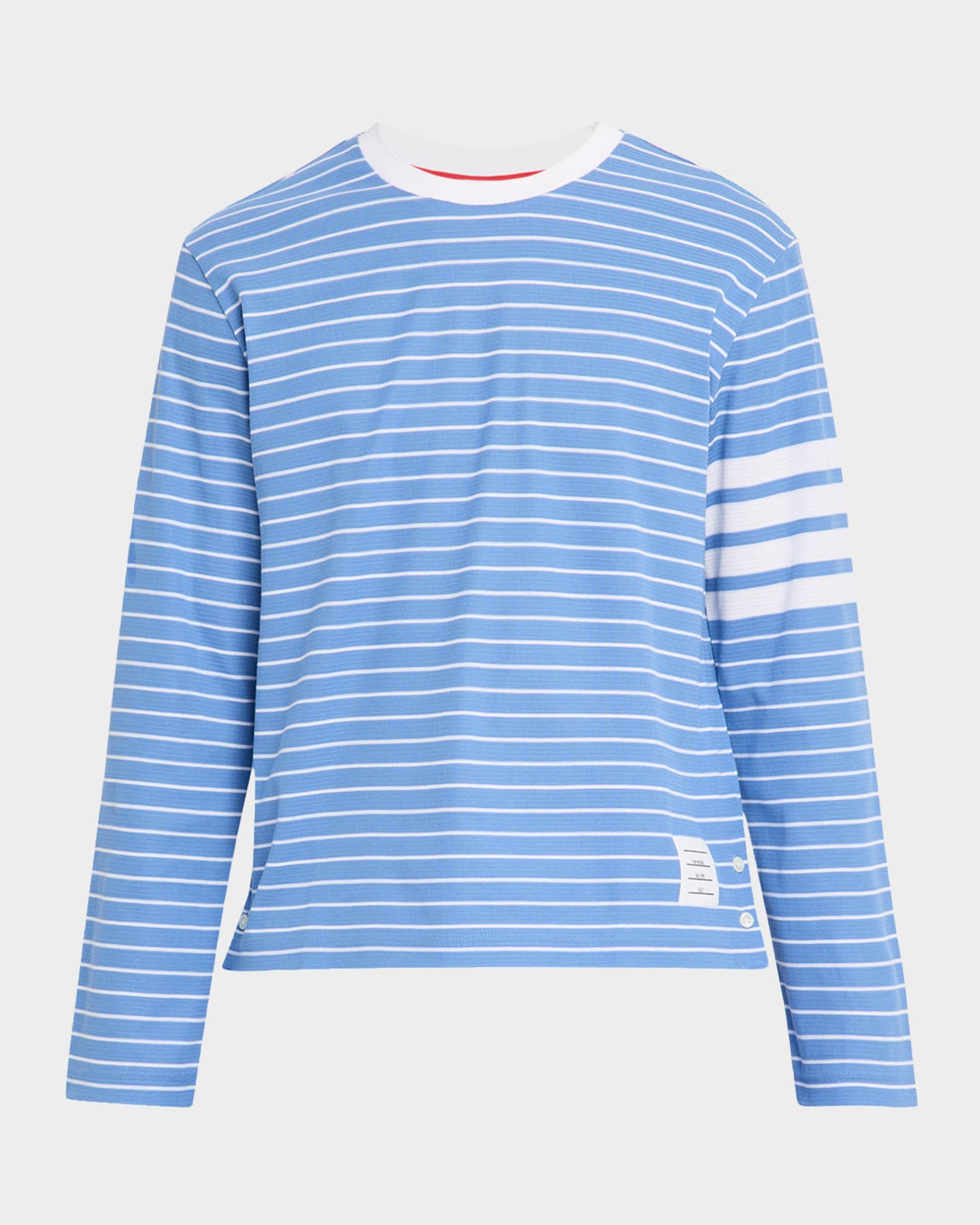 Thom Browne｜ (LONG SLEEVE TEE W/ 4 BAR STRIPE IN MILANO Milano 4-Bar Long Sleeve Tee | Thom Browne