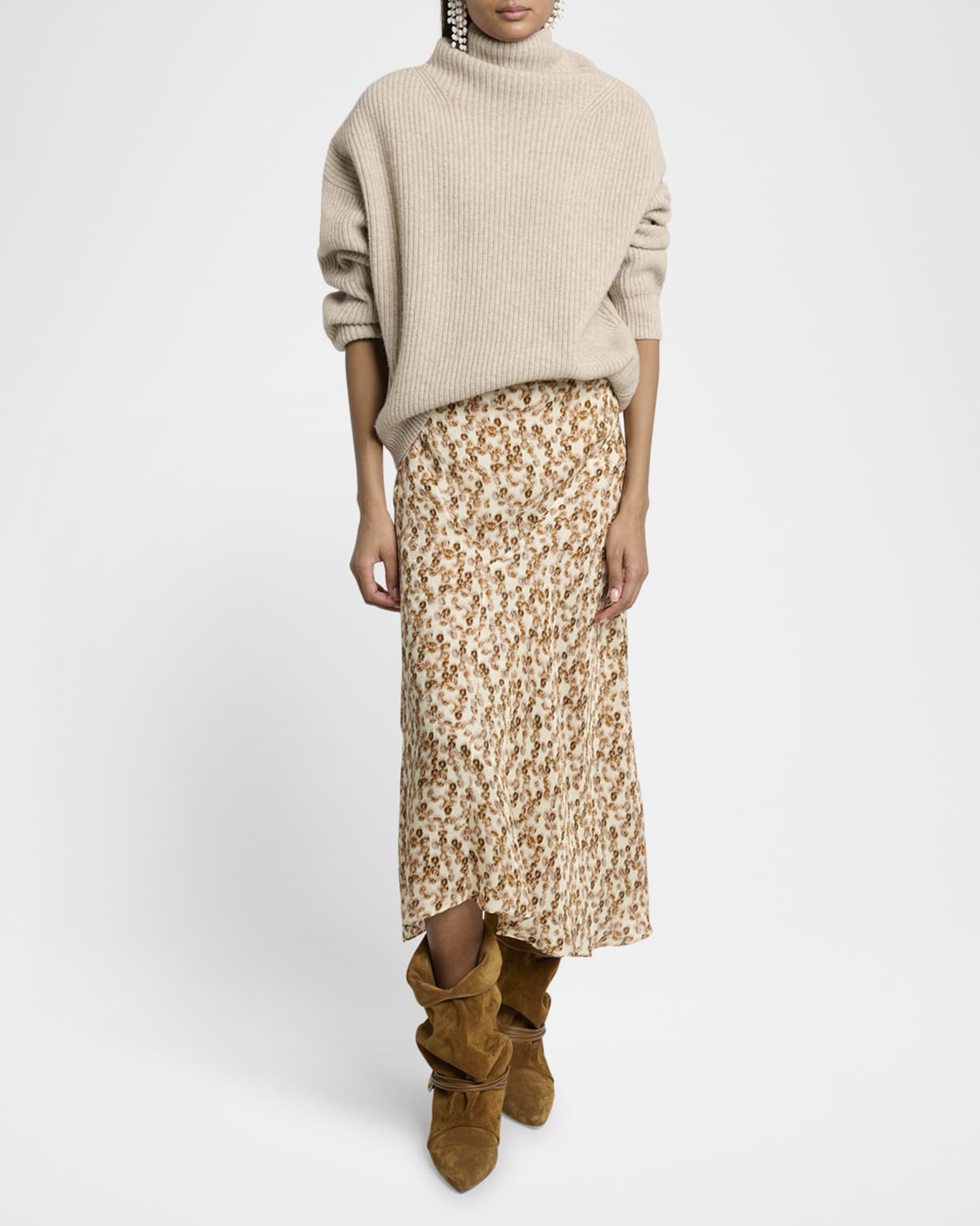Lisanne Abstract-Print Silk Midi Skirt 1