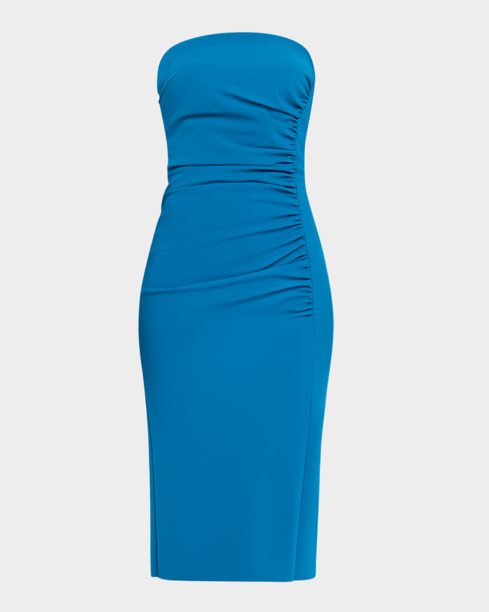 Strapless Ruched Bodycon Midi Dress 0