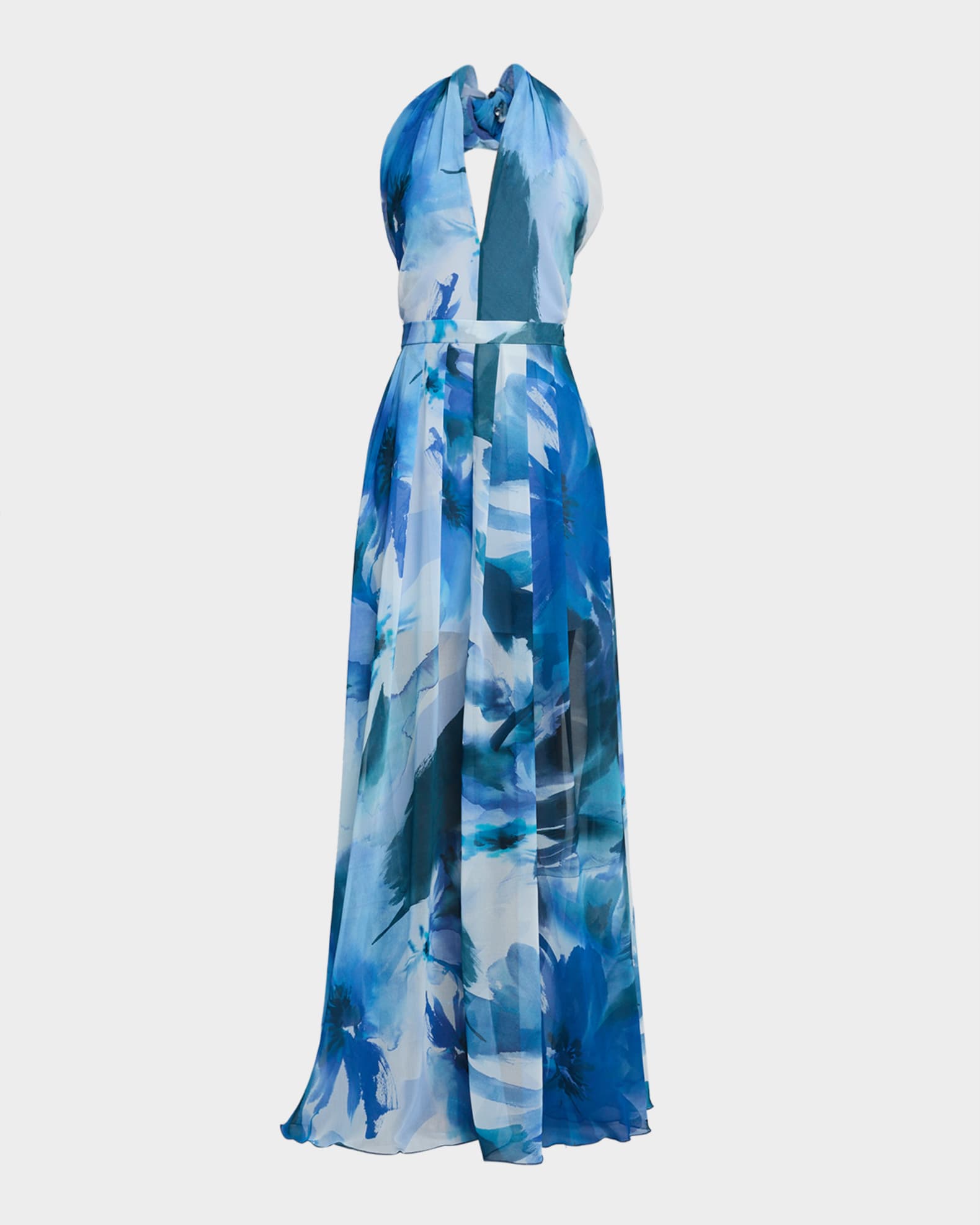 Floral Georgette Halter Gown 0