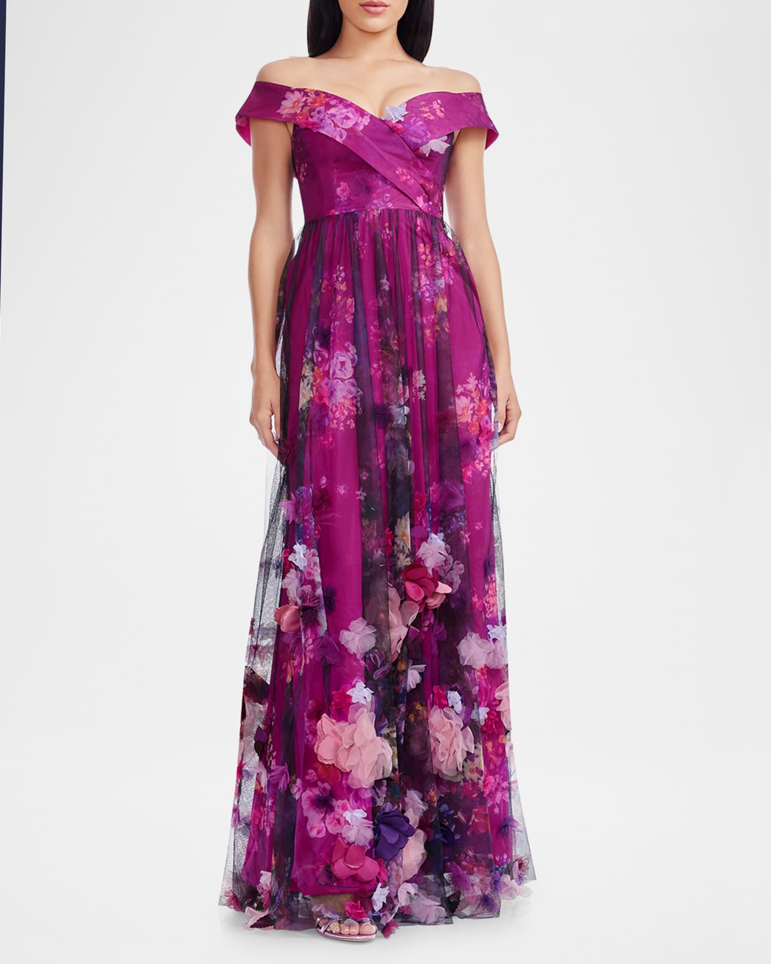 Aurea Off-Shoulder Floral Applique Gown 1