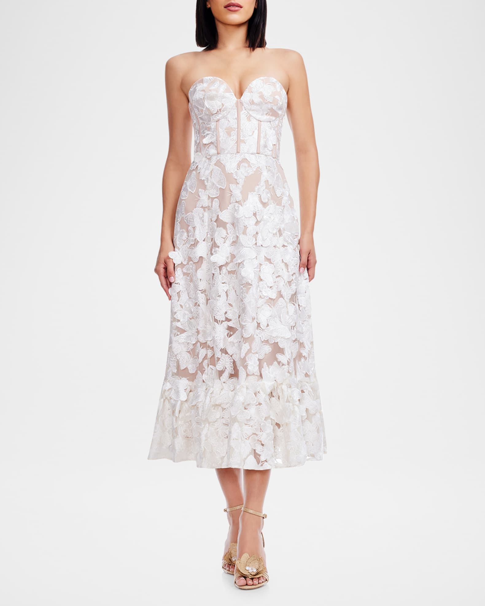 Lauren Butterfly-Embroidered Corset Midi Dress 1