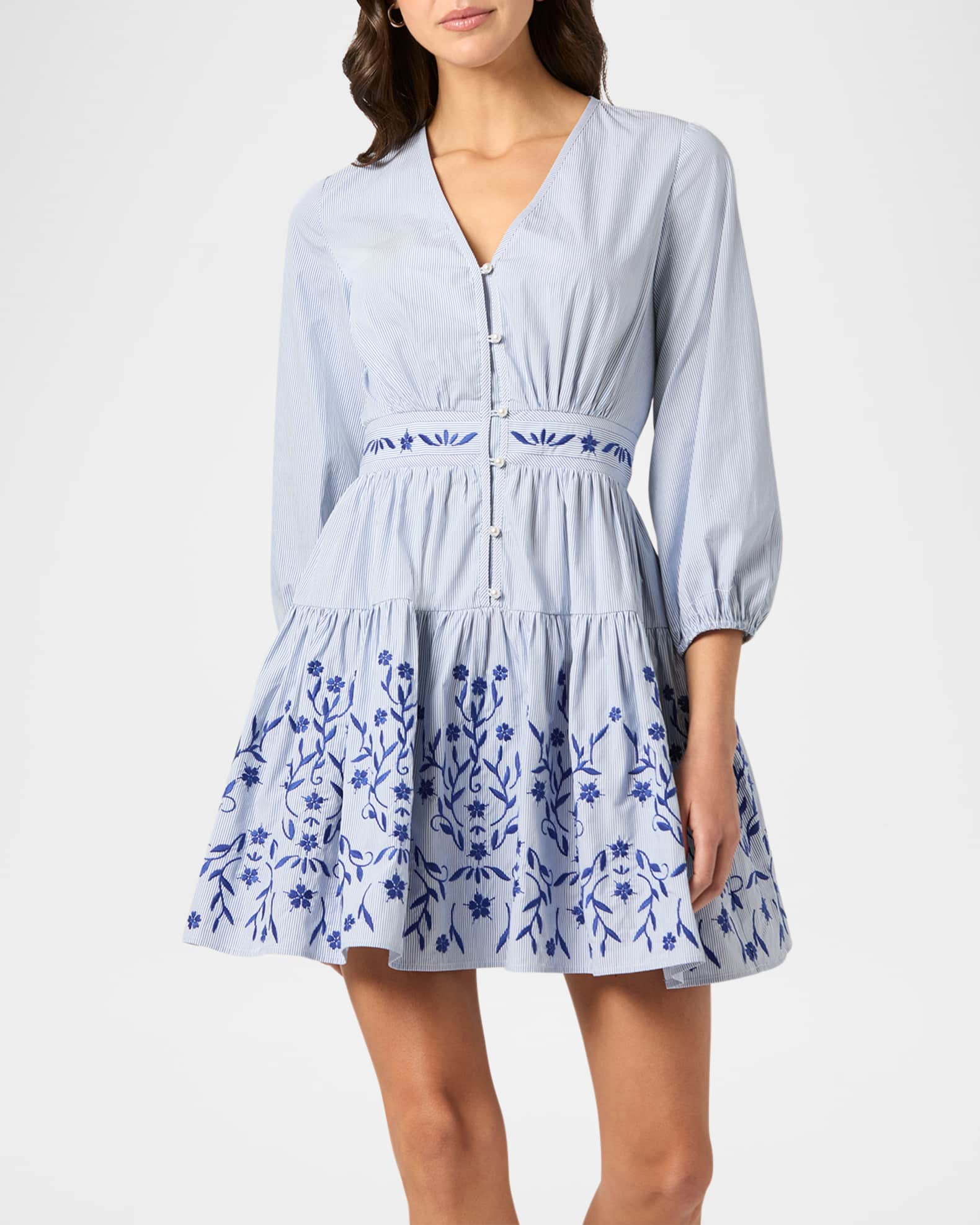 Rory Floral-Embroidered Flounce Mini Dress 1