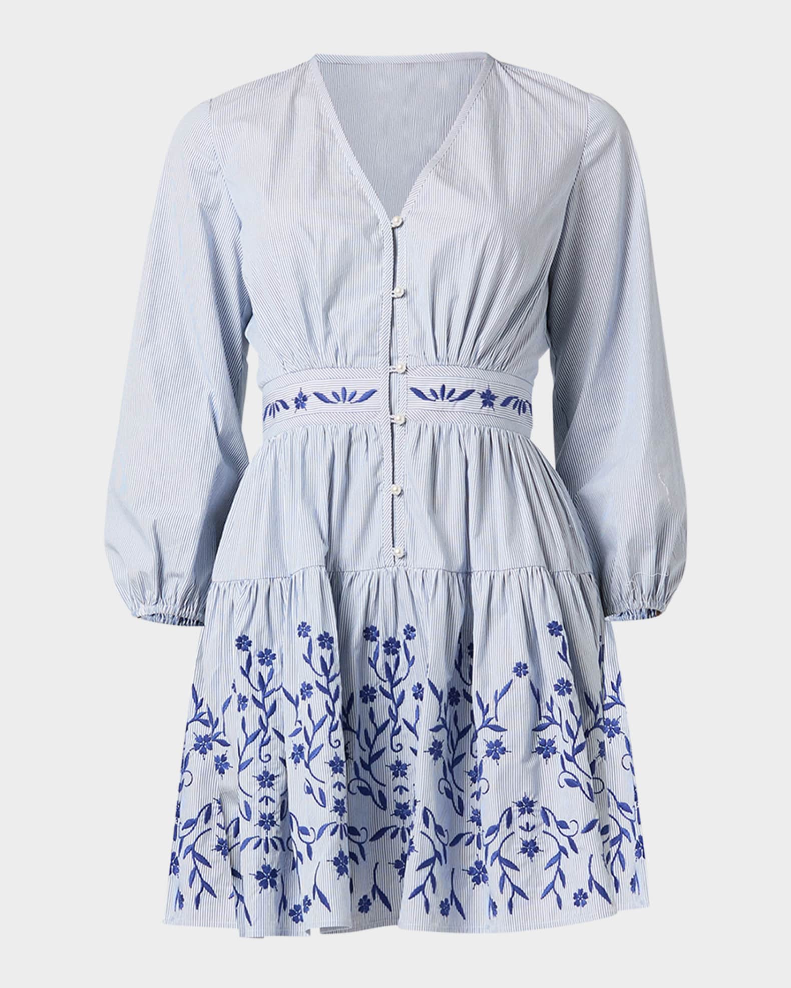Rory Floral-Embroidered Flounce Mini Dress 0