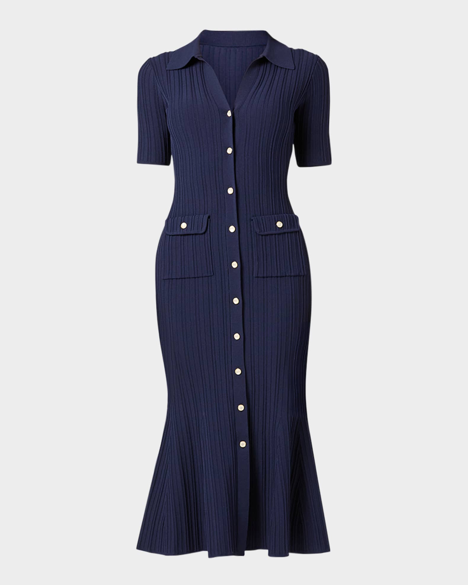 Tulip Rib Knit Button-Down Midi Dress 0