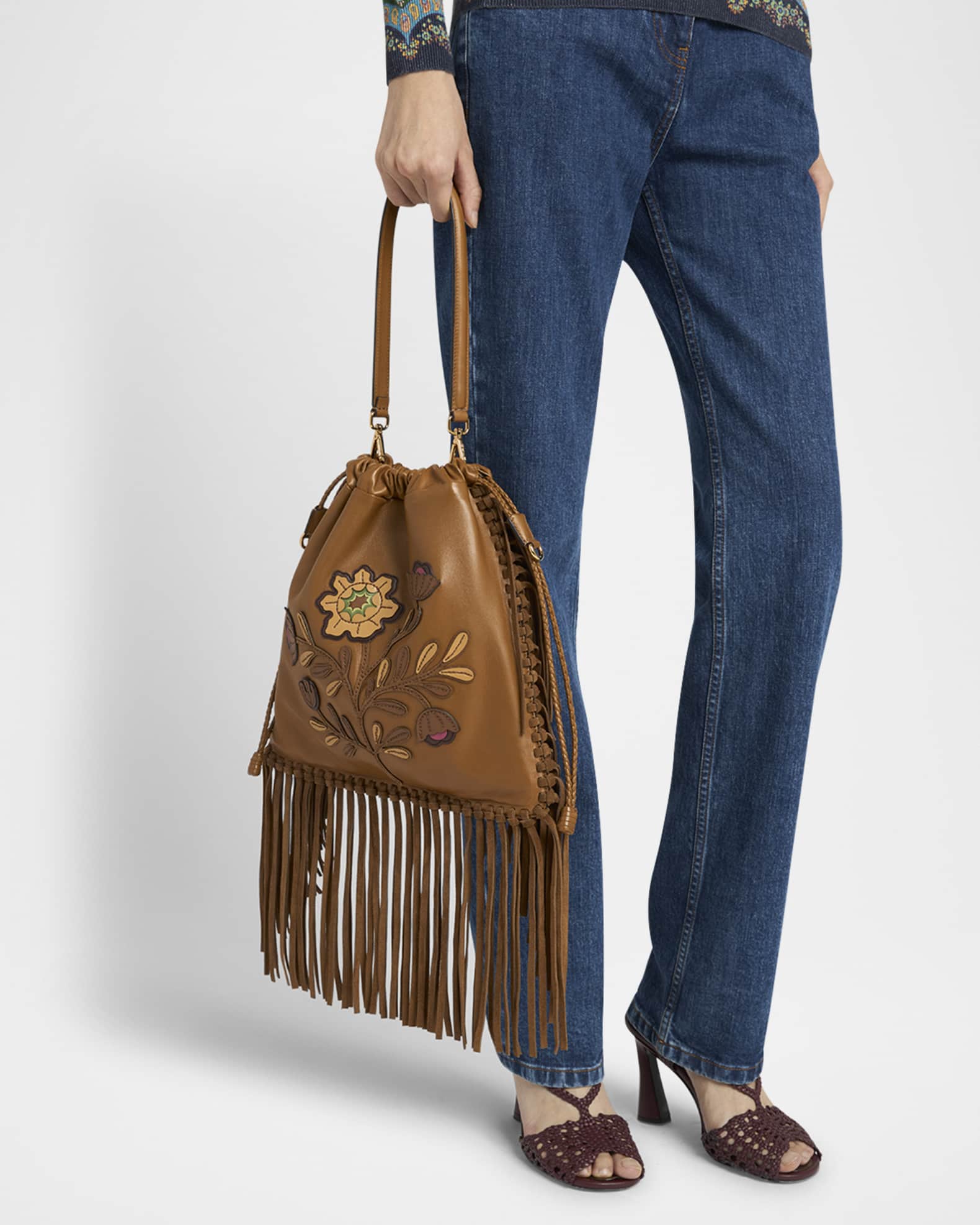 Kalispera Fringed Leather Shoulder Bag 1