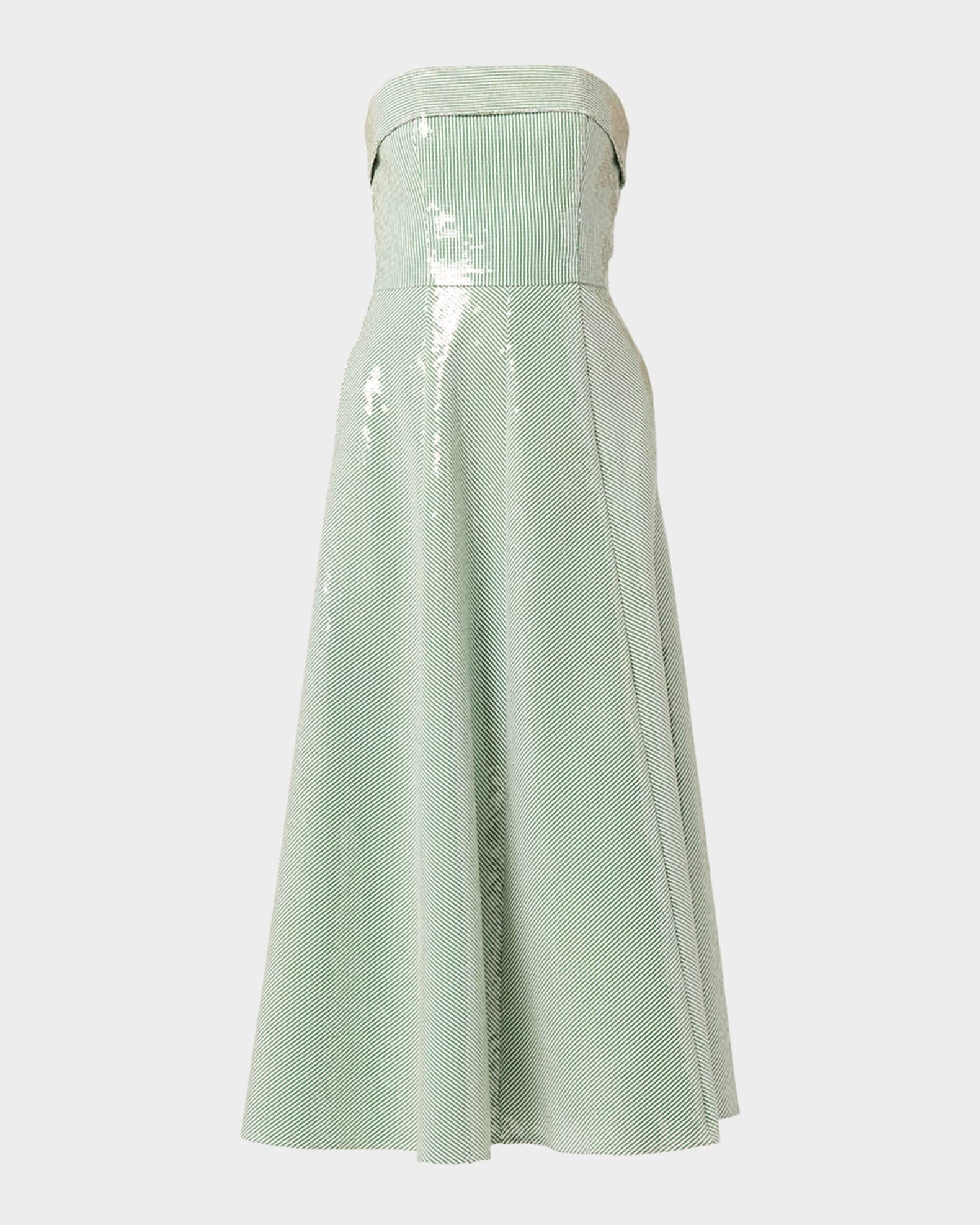 Shoshanna Kirara Strapless Striped Sequin Midi Dress