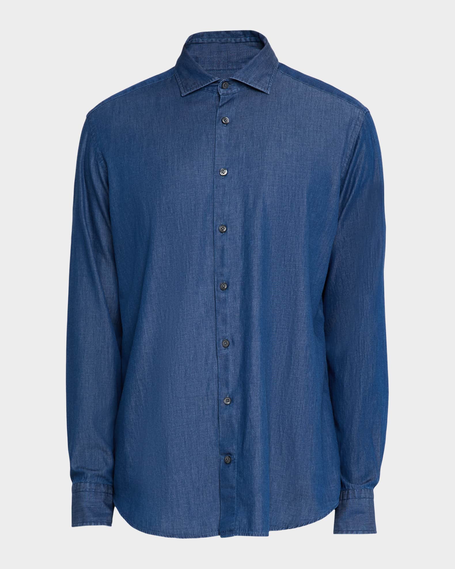 Men's Denim Spread-Collar Sport Shirt 0