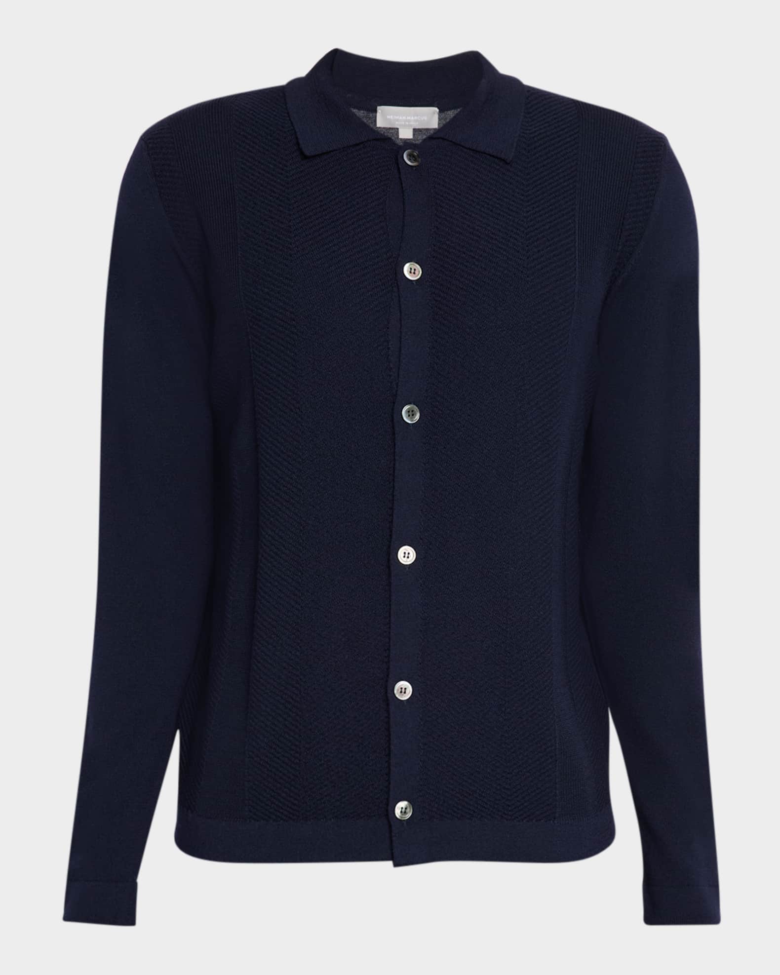 Men's Wool Jacquard Button-Front Sweater 0