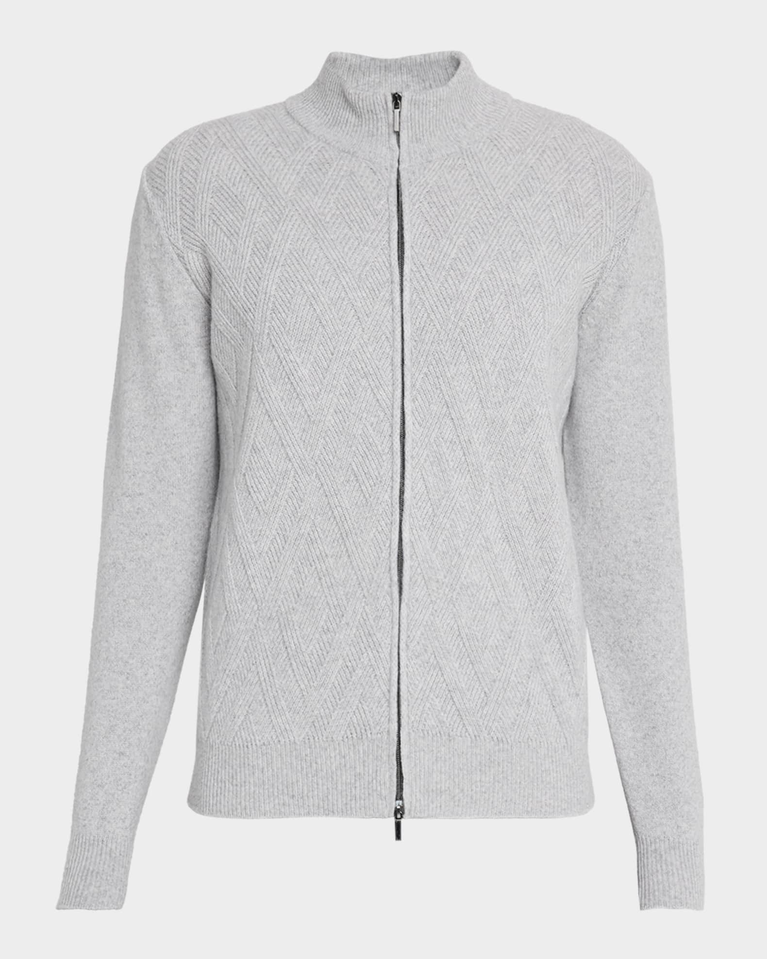 Men's Wool and Cashmere Diamond-Knit Full-Zip Sweater 0