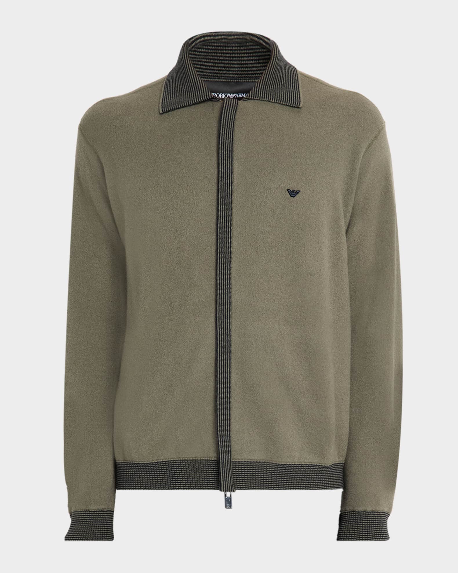 Emporio Armani Men's Collared Wool Zip Cardigan Neiman Marcus