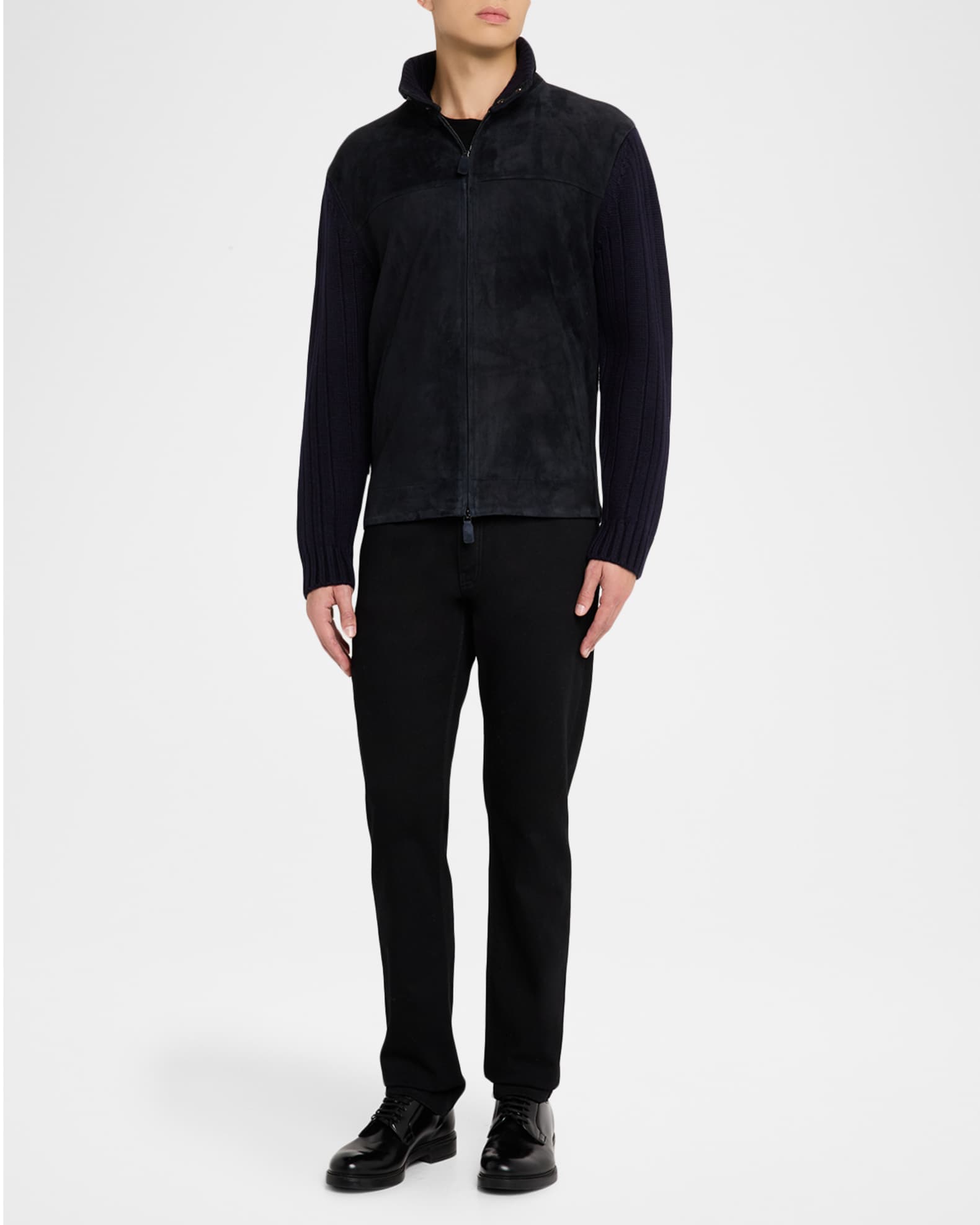 Emporio Armani Men's Suede and Wool-Knit Full-Zip Jacket | Neiman