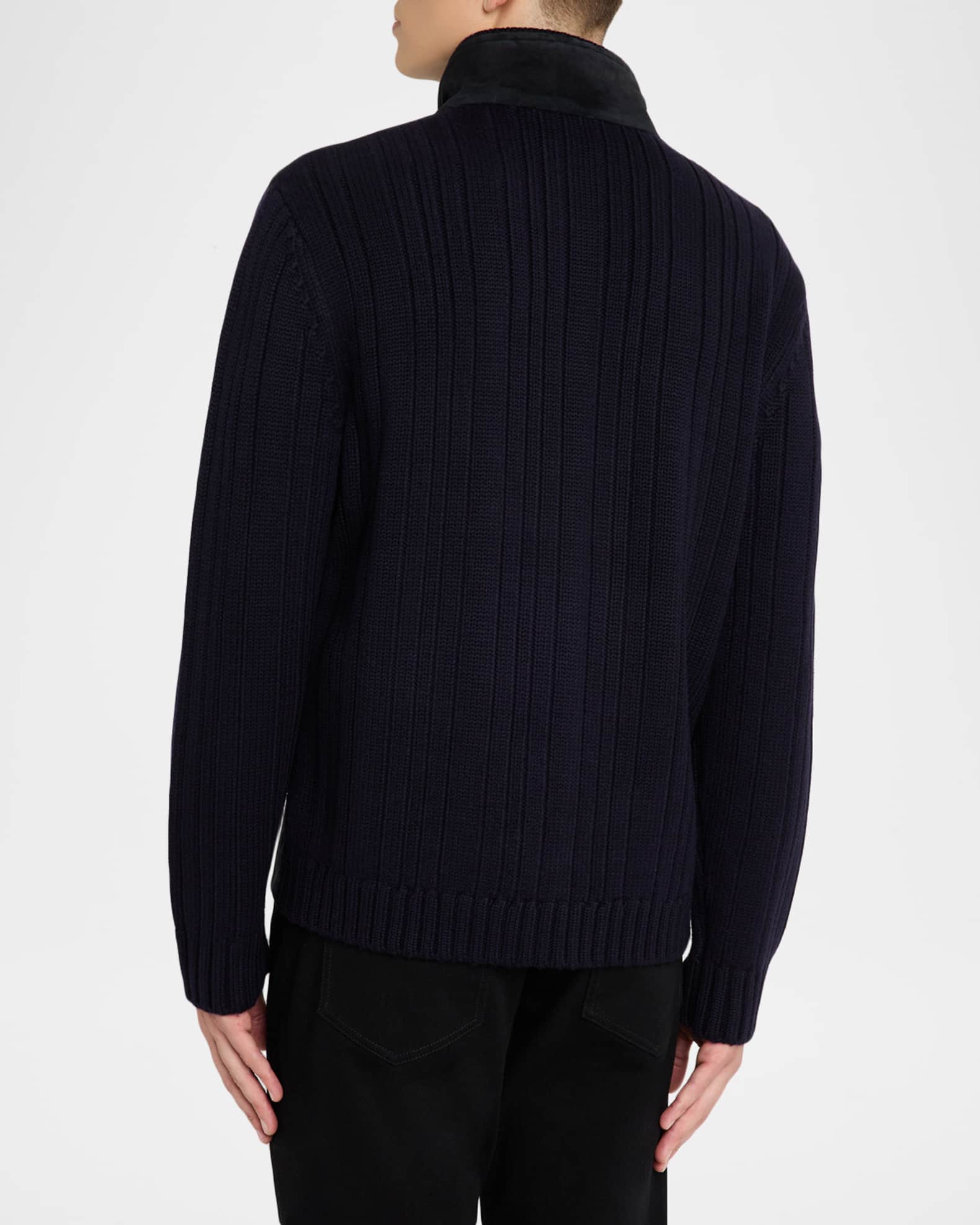Emporio Armani Men's Suede and Wool-Knit Full-Zip Jacket | Neiman