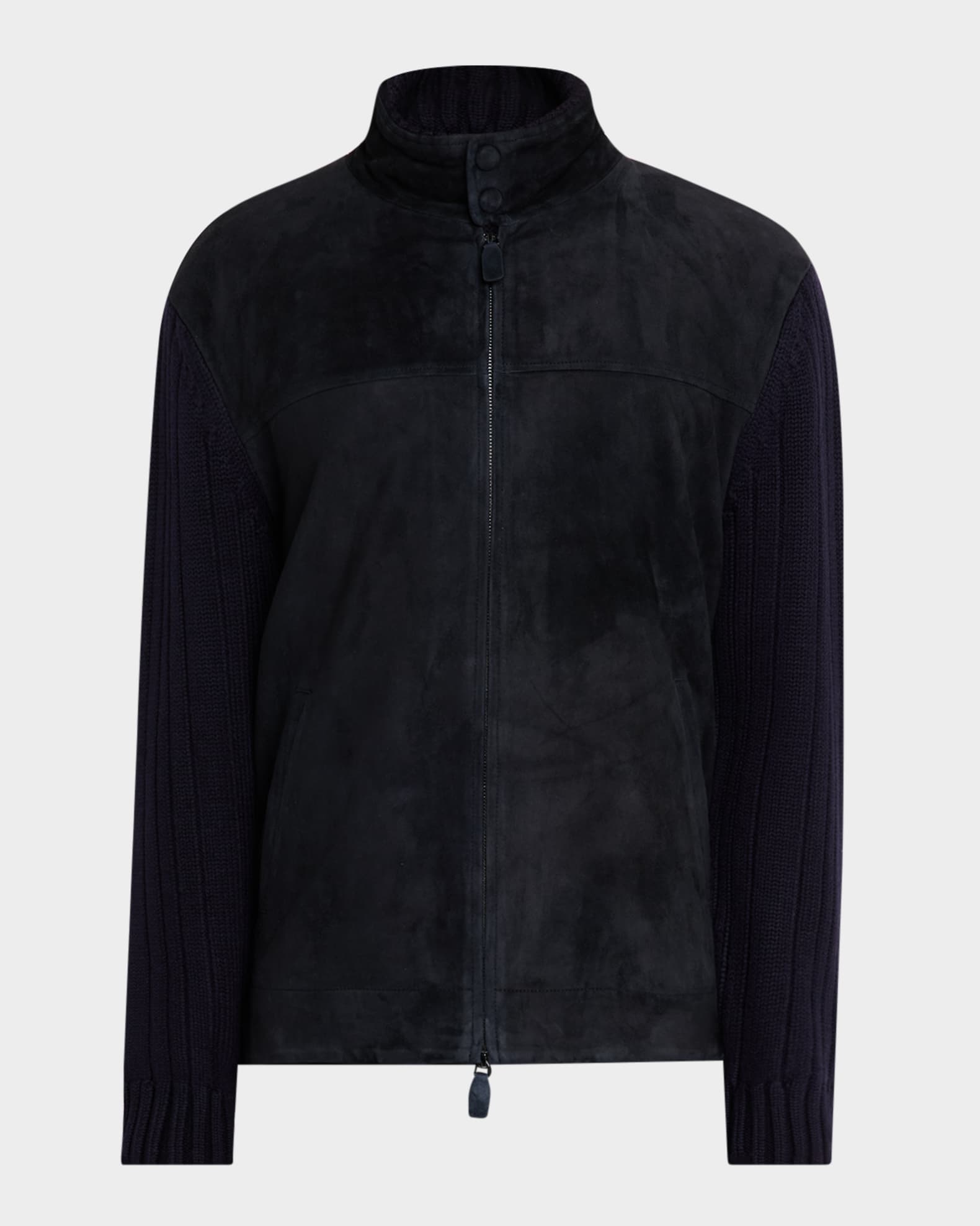 Emporio Armani Men's Suede and Wool-Knit Full-Zip Jacket | Neiman