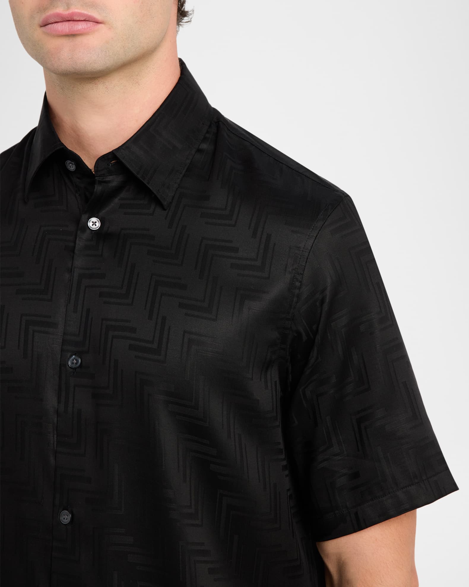 Emporio Armani Men's Tonal Chevron Lyocell Short-Sleeve Shirt