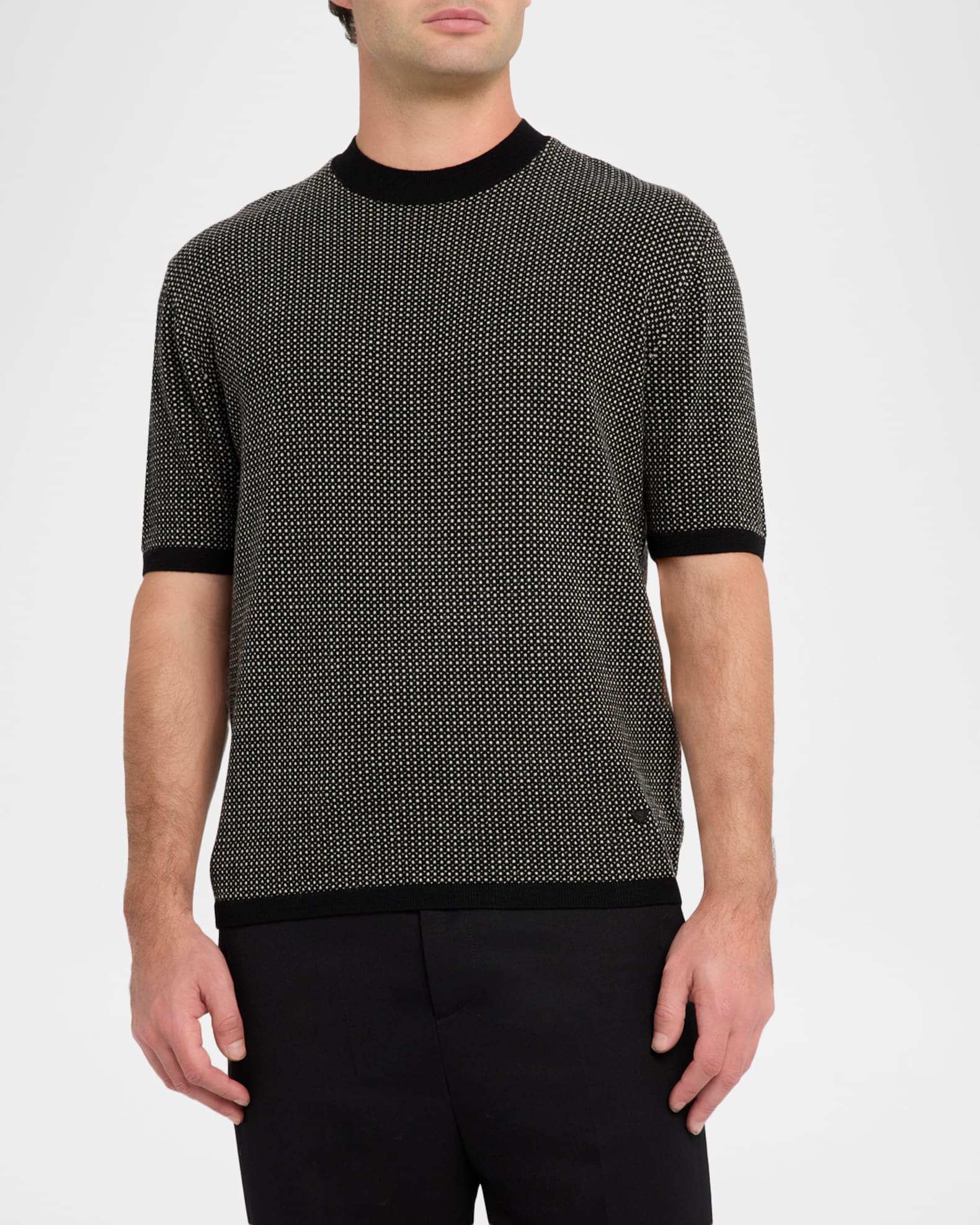 Emporio Armani Men's Micro-Dot Knit Short-Sleeve Crewneck Sweater