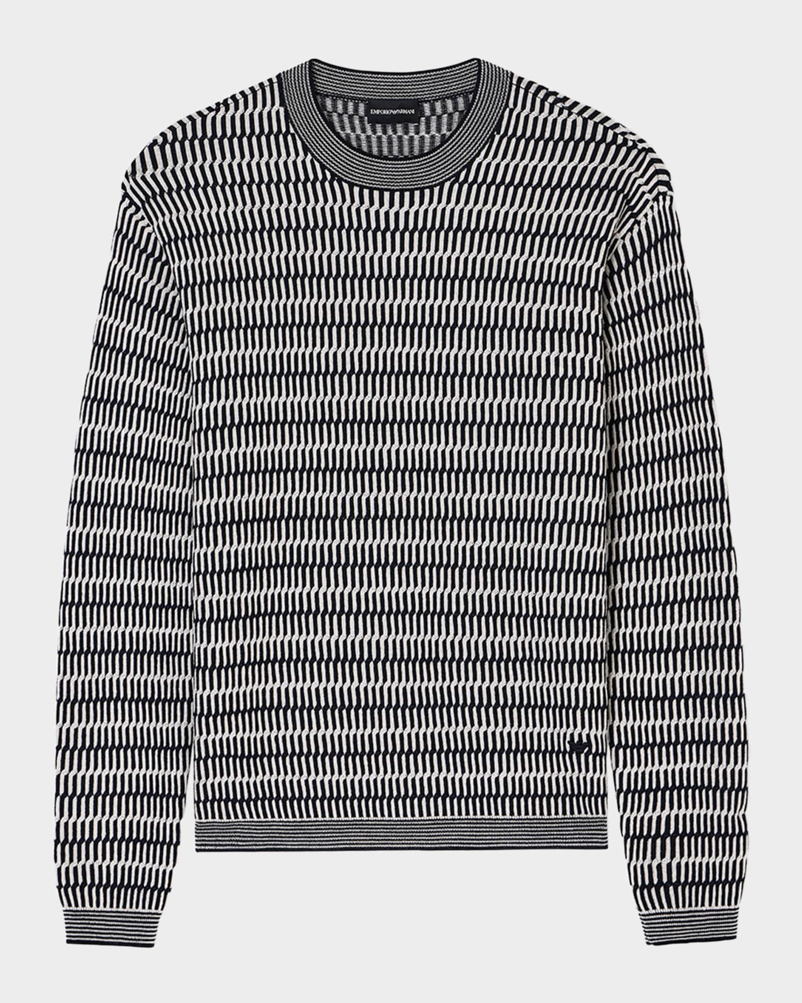 Emporio Armani Men's Pile Stitch Jacquard Wool Crewneck Sweater