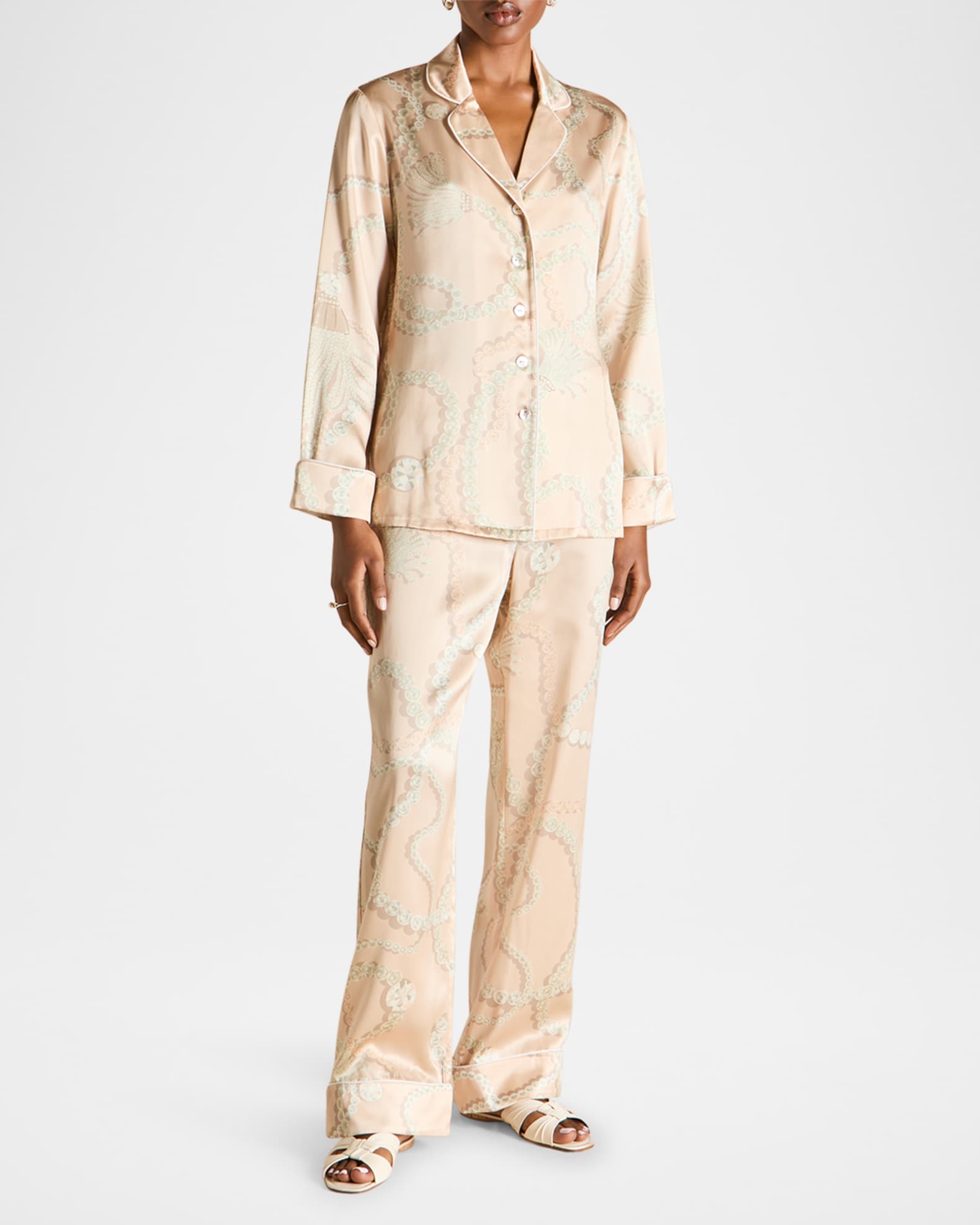 Olivia von Halle Lila Pearl-Print Silk Satin Pajama Set