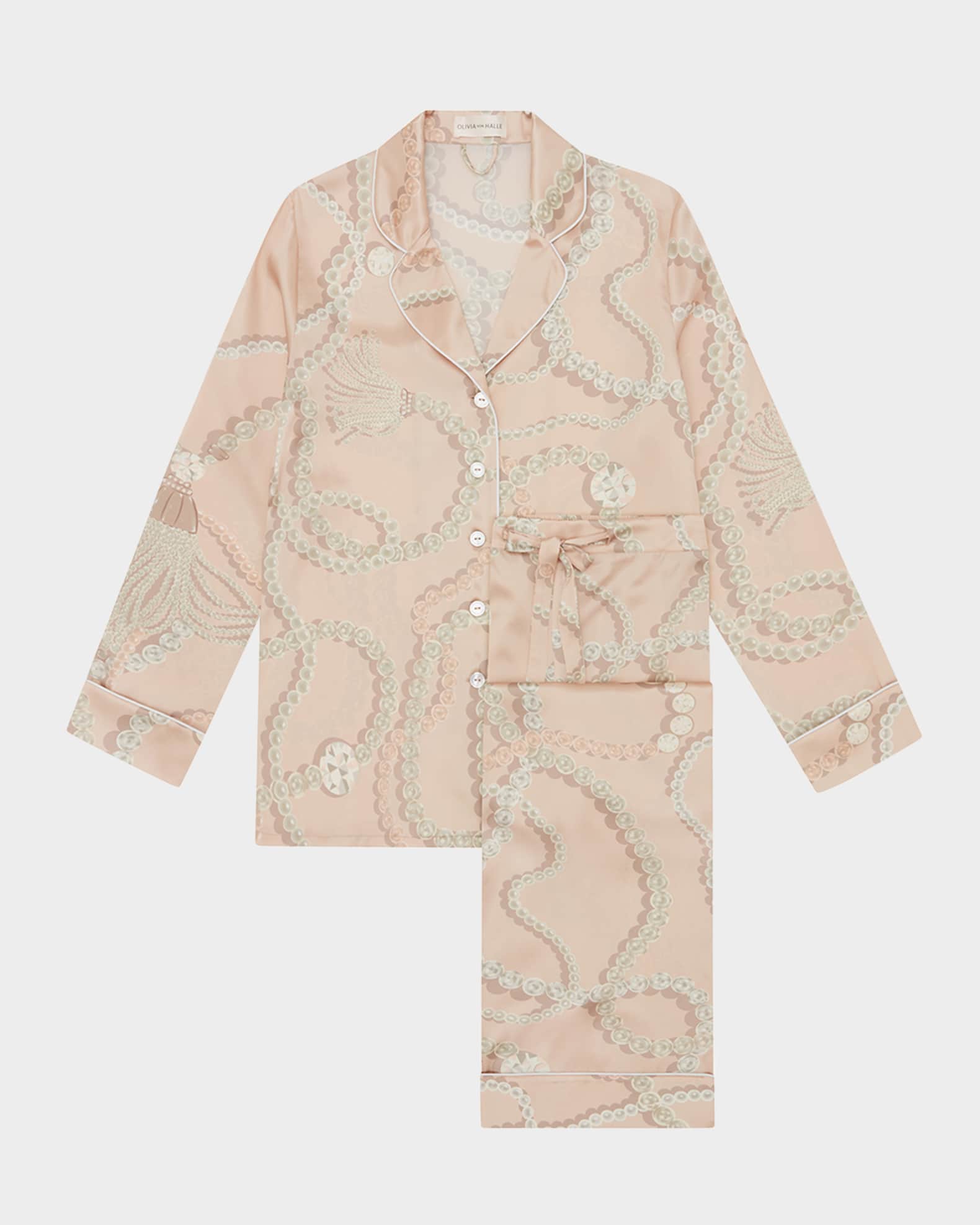 Lila Pearl-Print Silk Satin Pajama Set 0