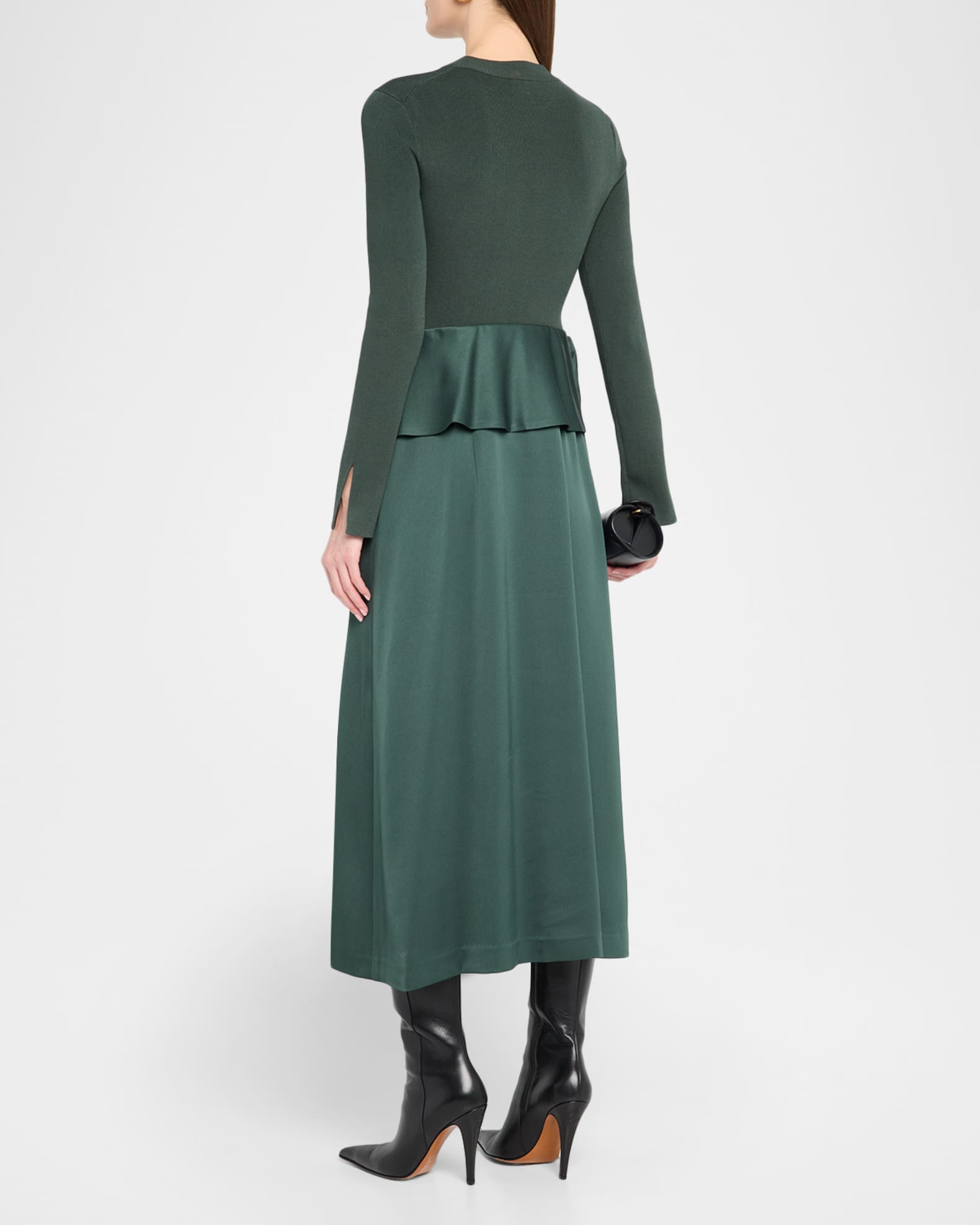 SIMKHAI Ornella Draped Mixed Media Midi Dress | Neiman Marcus