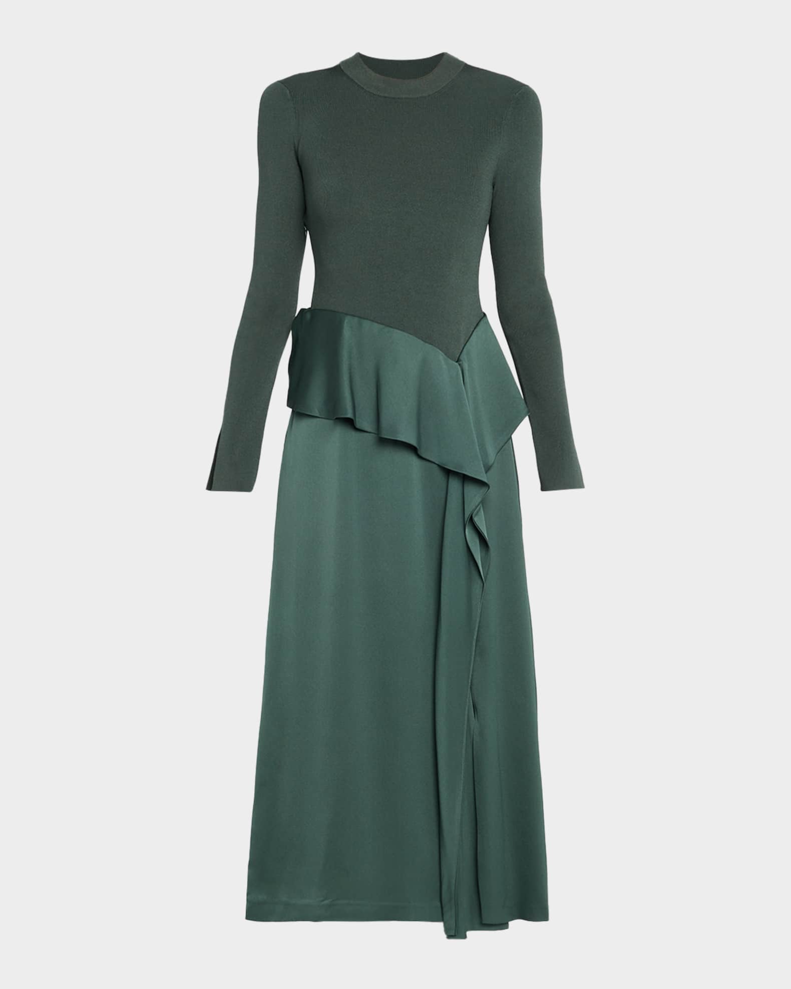 SIMKHAI Ornella Draped Mixed Media Midi Dress | Neiman Marcus