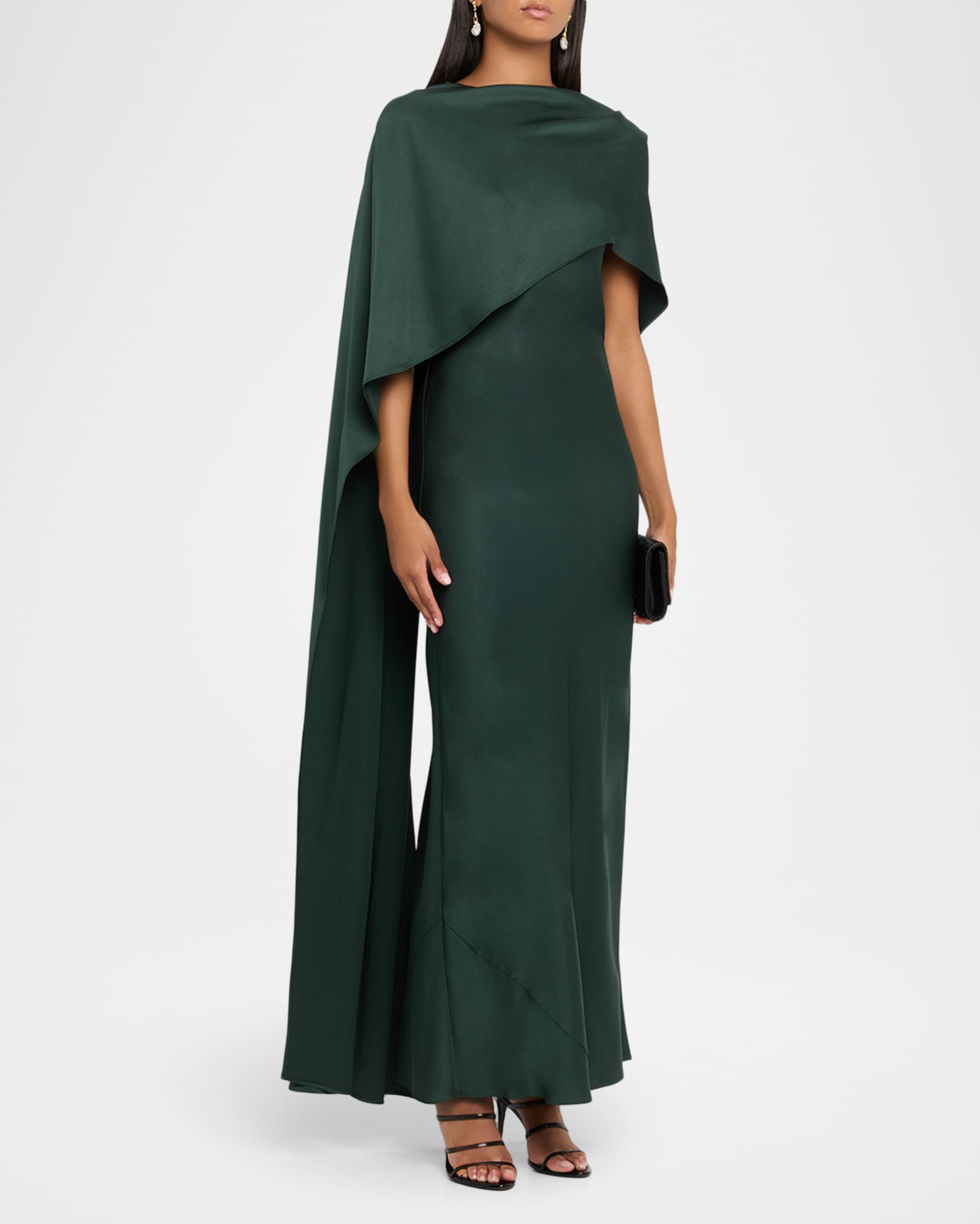 SIMKHAI Izel High-Neck Column Cape Gown | Neiman Marcus