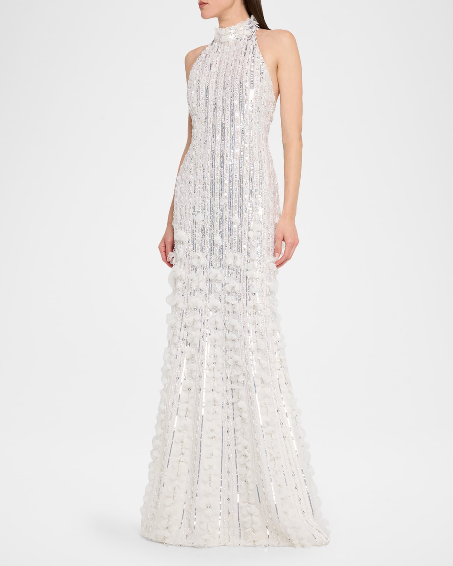 Sequined Tulle Petal Halter Gown 1