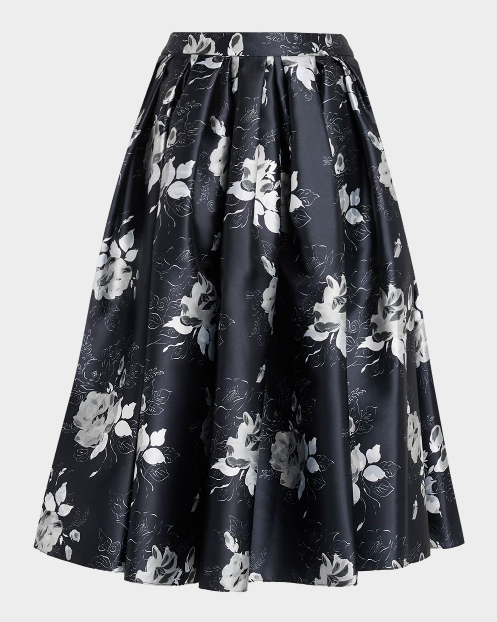 Floral Pleated Midi Skirt 0