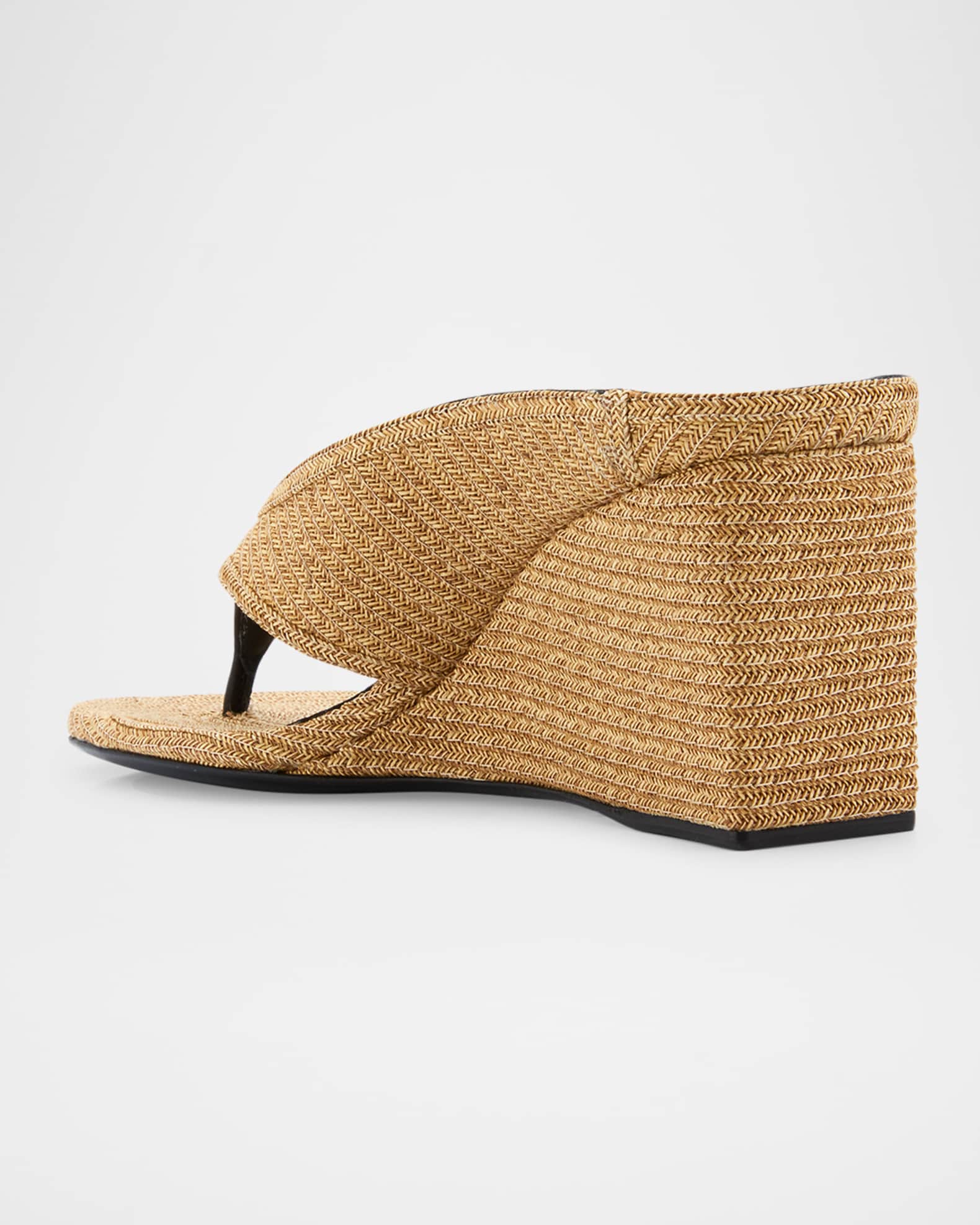 ALAIA Raffia Wedge Thong Sandals | Neiman Marcus