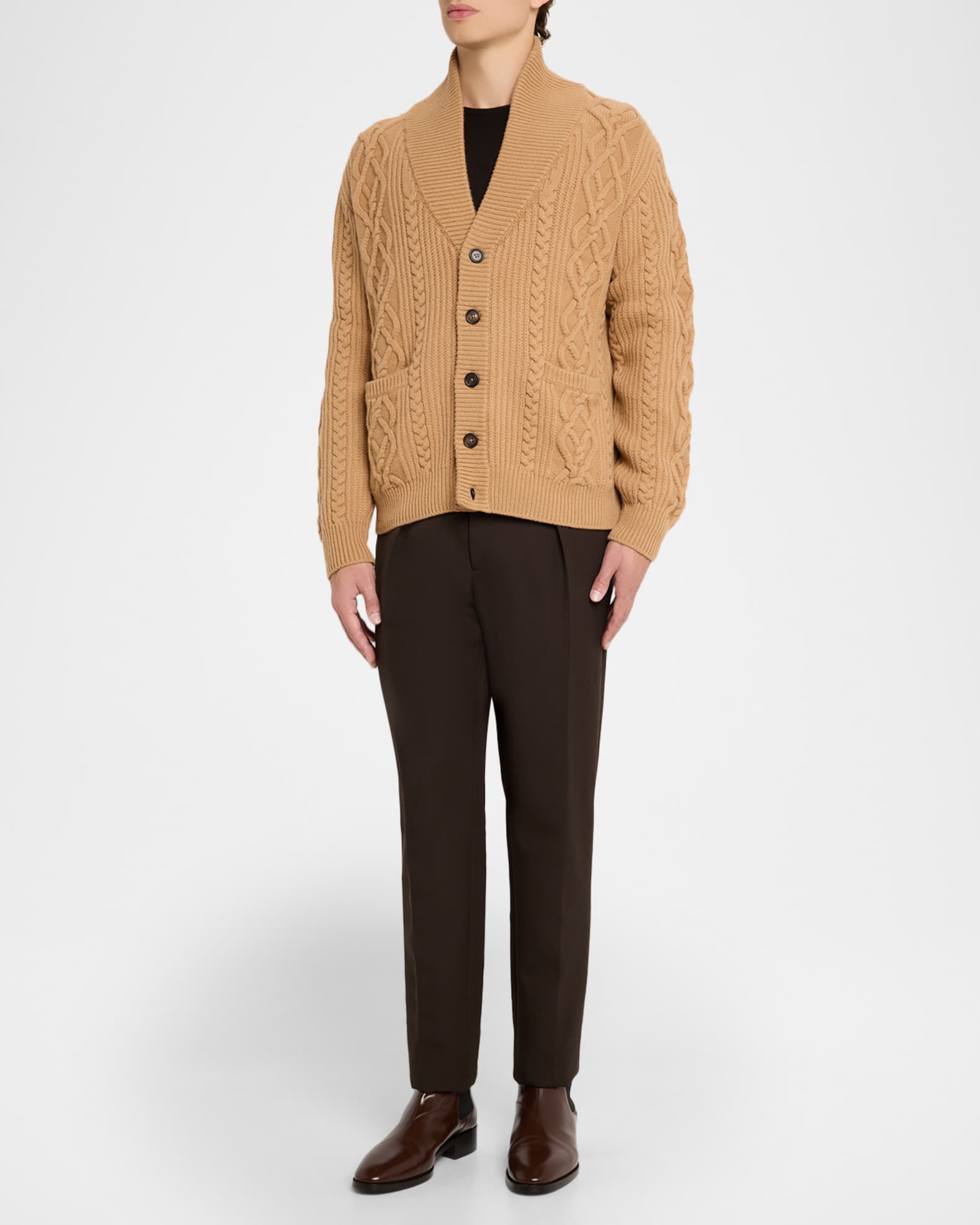 Bergdorf Goodman Men's Cable Knit Shawl Cardigan | Neiman Marcus