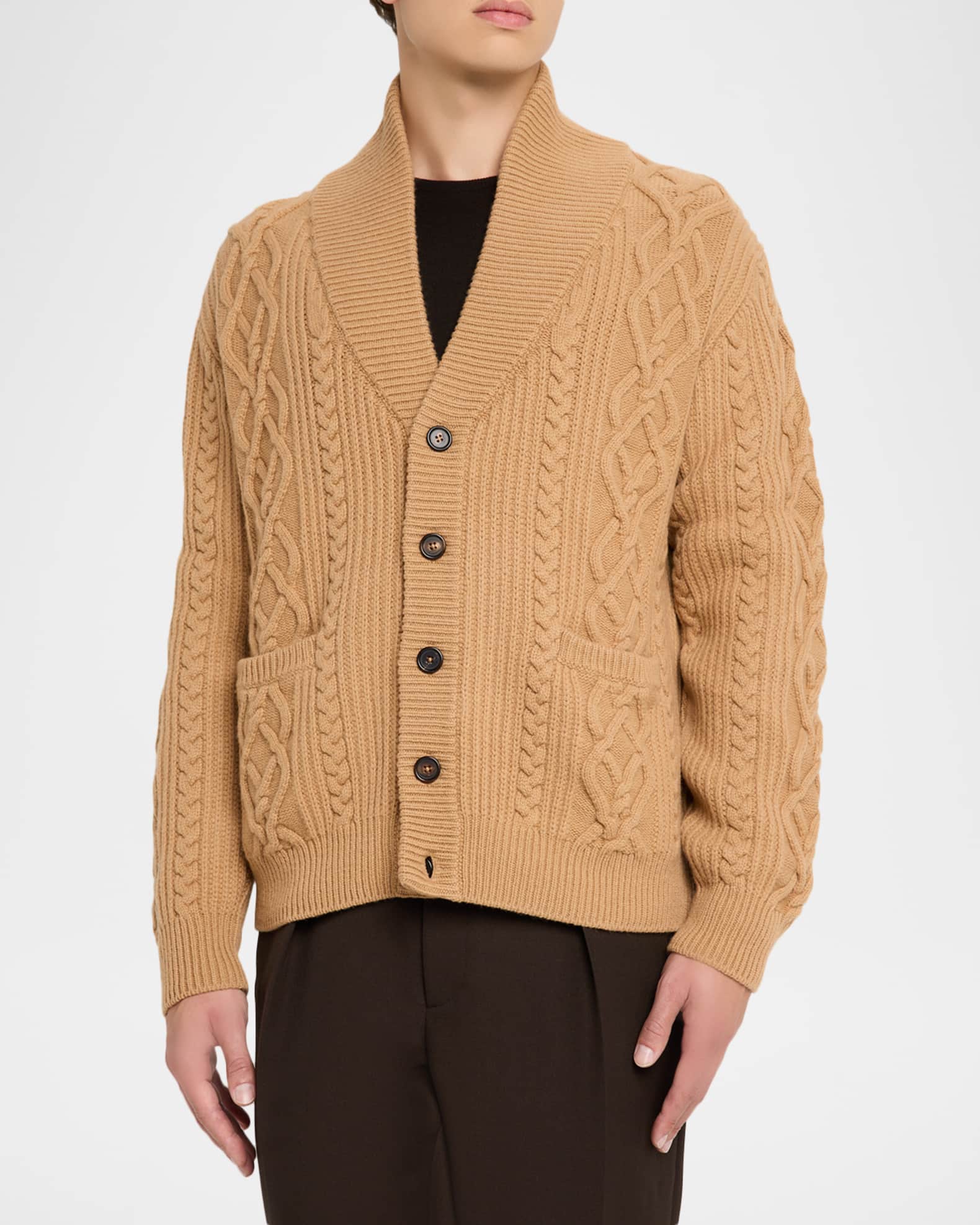 【BERGDORF GOODMAN】スコットランド カシミアアランニット Bergdorf Goodman Men's Cable Knit Shawl Cardigan | Neiman Marcus