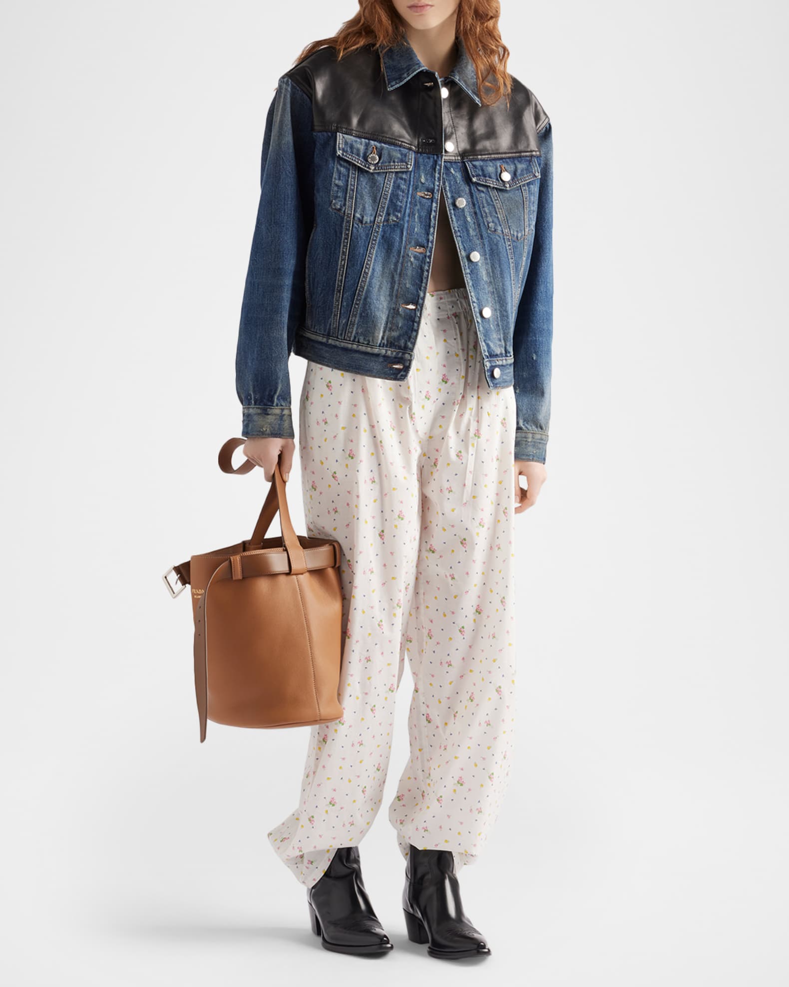 Prada Floral-Print Batiste Pants | Neiman Marcus